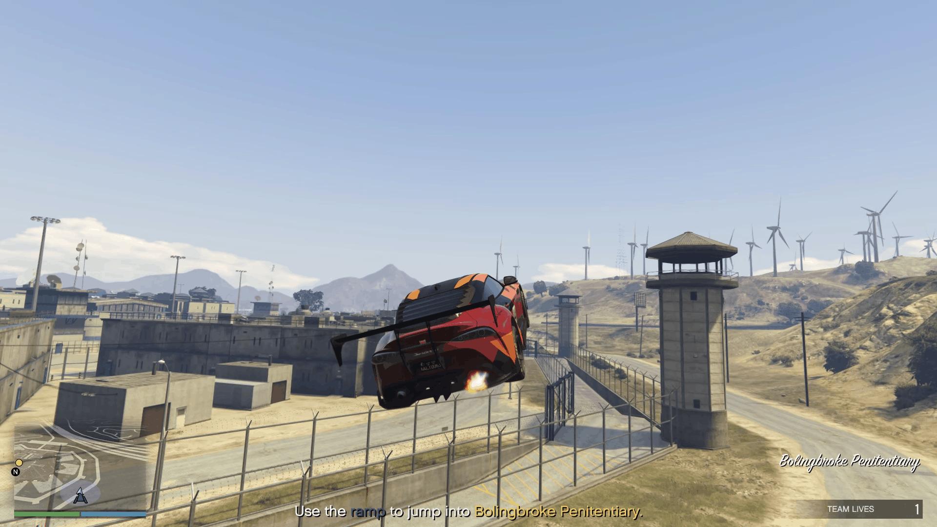 Jumping off the ramp to get inside the prison