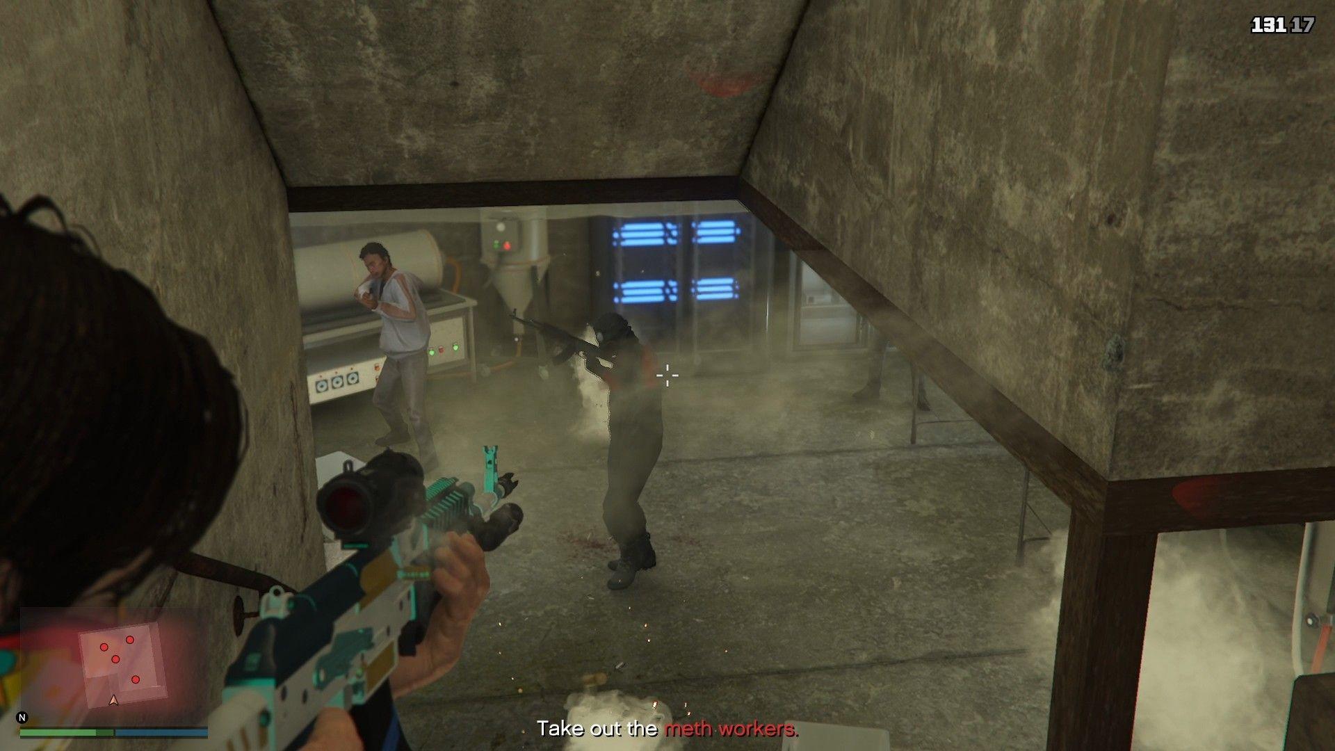 Meth lab worker with the Hazmat Suit on.