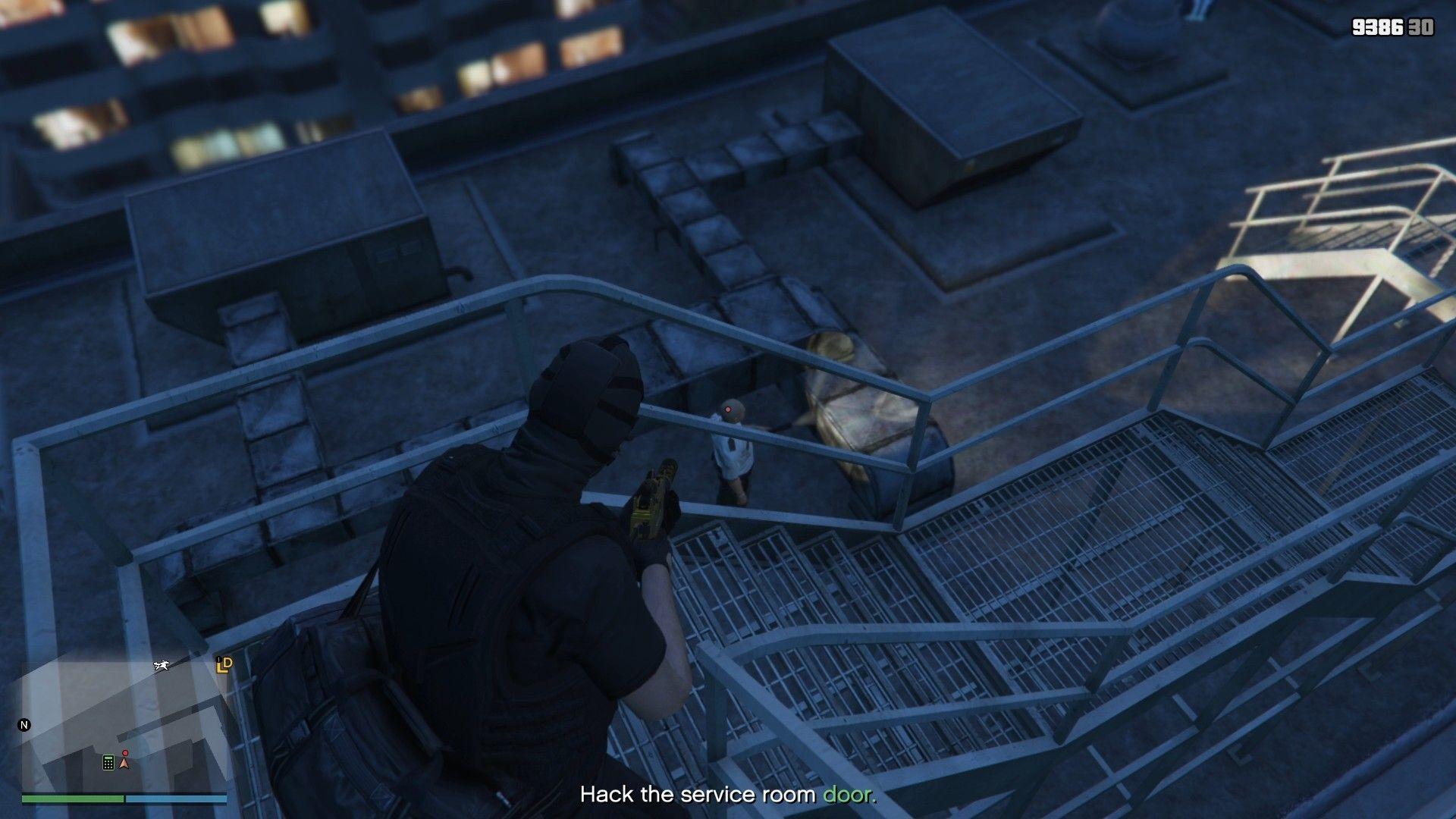 Taking out the guard on the roof.