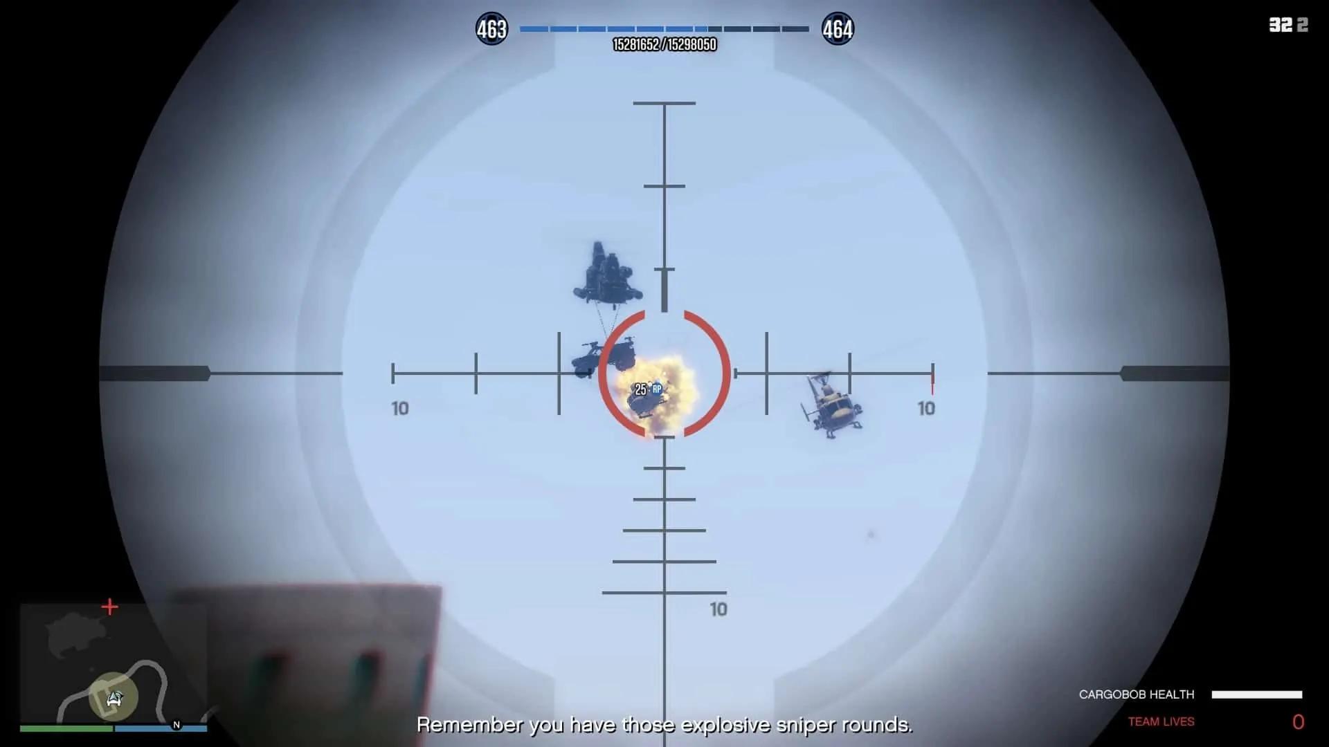 Cargobob carrying the ATV guarded by helicopters