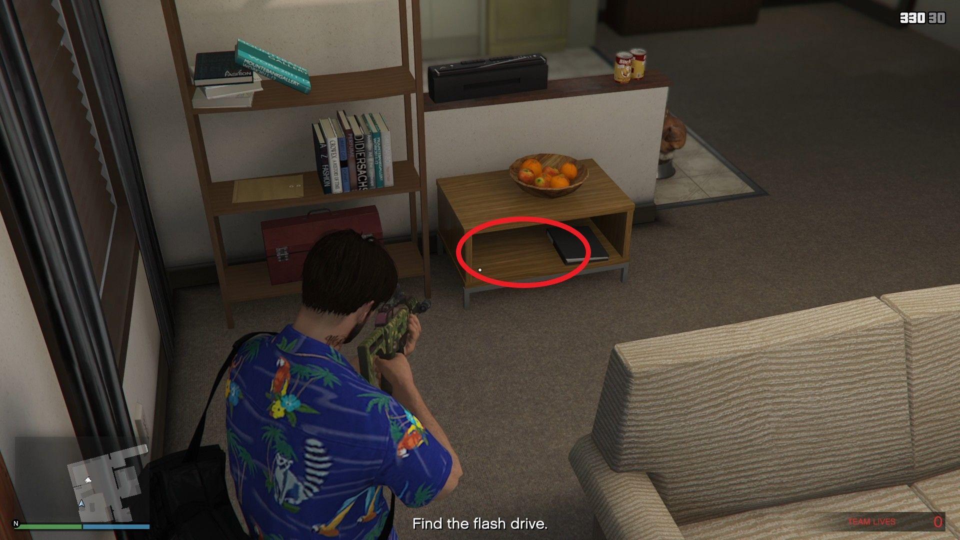 Inside the small table in the living room.