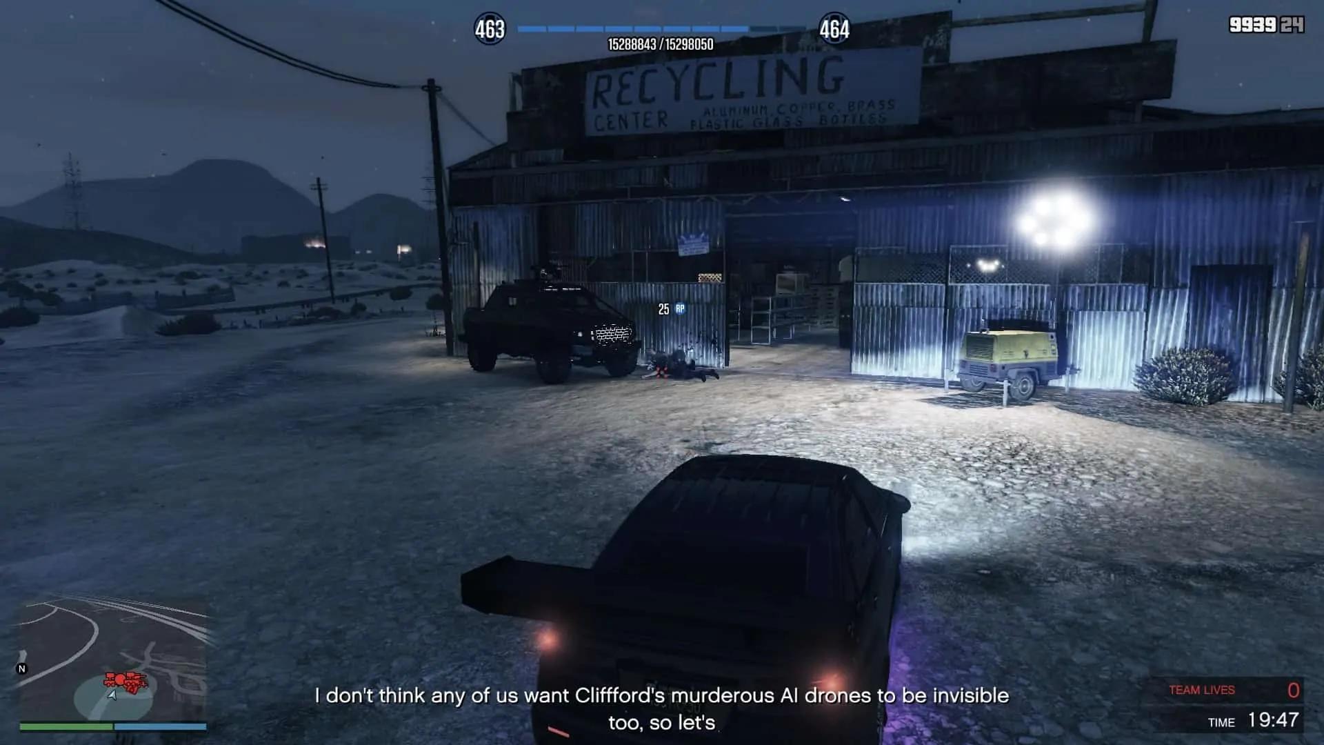 Killing the enemies at the aircraft scrapyard (test site)