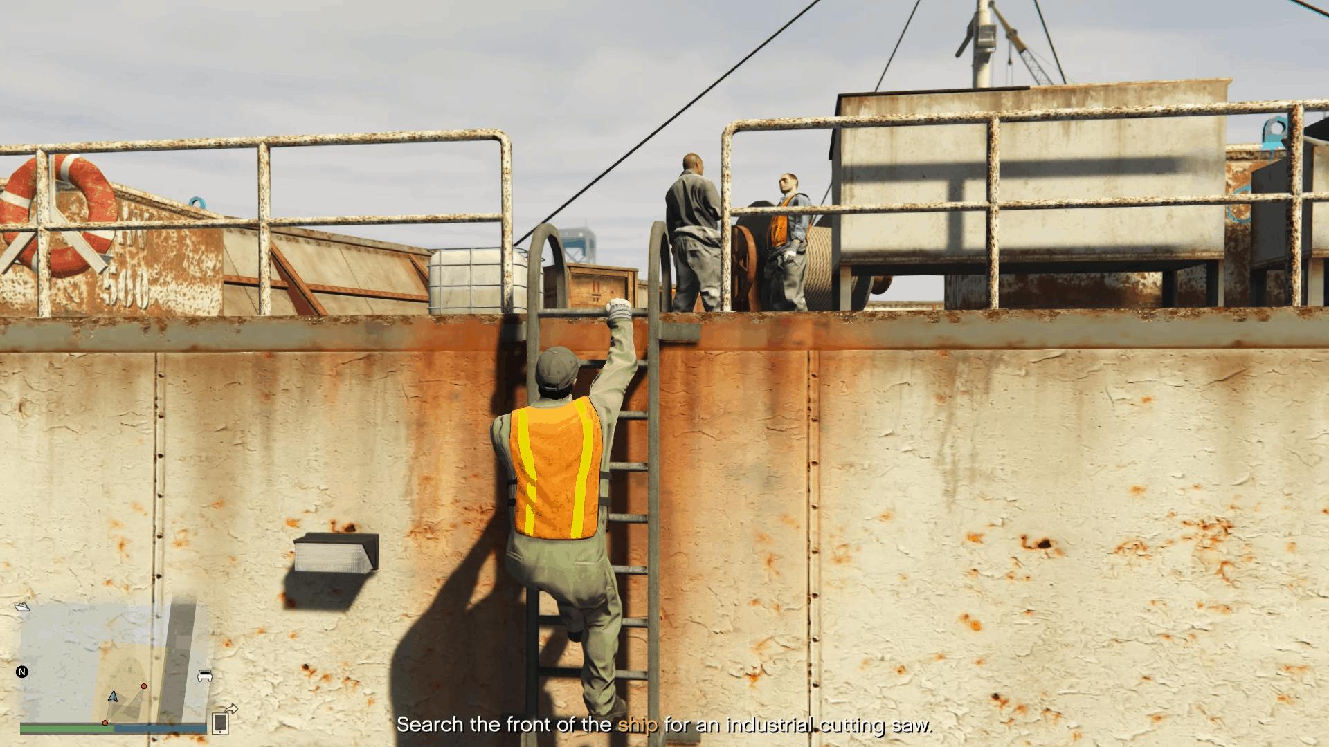 Climbing up to the front deck of the boat