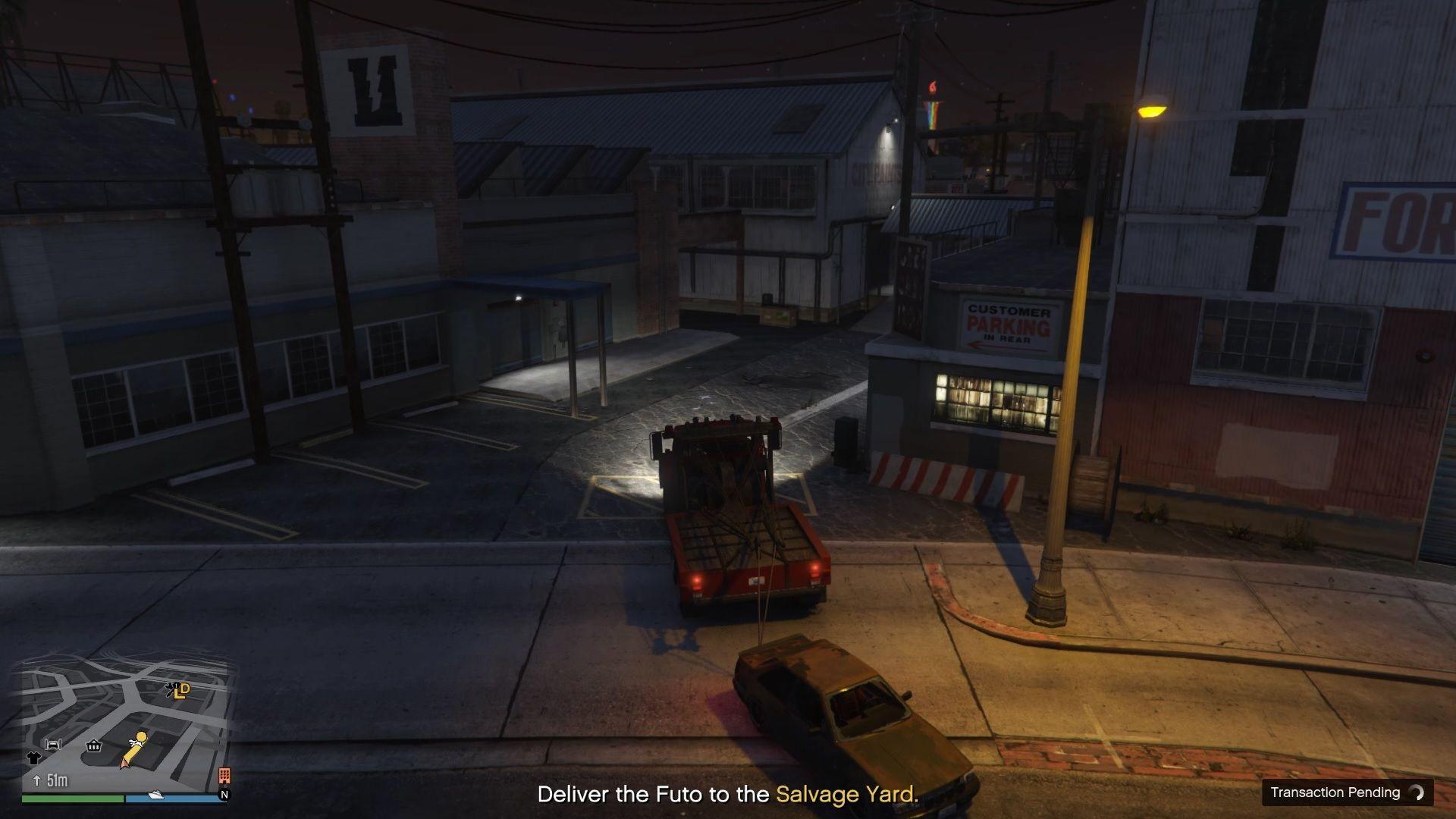 Towing the vehicle to the salvage yard.