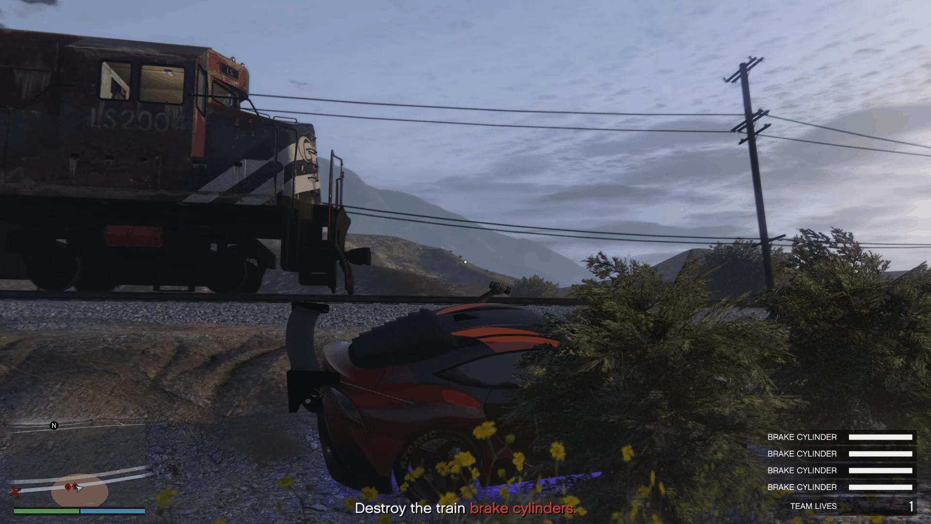 Throwing the sticky bomb at the brake cylinder