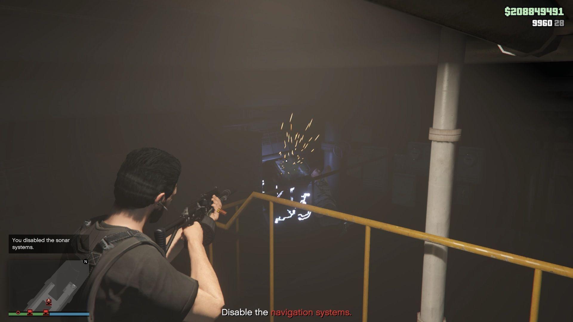 Destroying the navigation system deeper into the engine room.