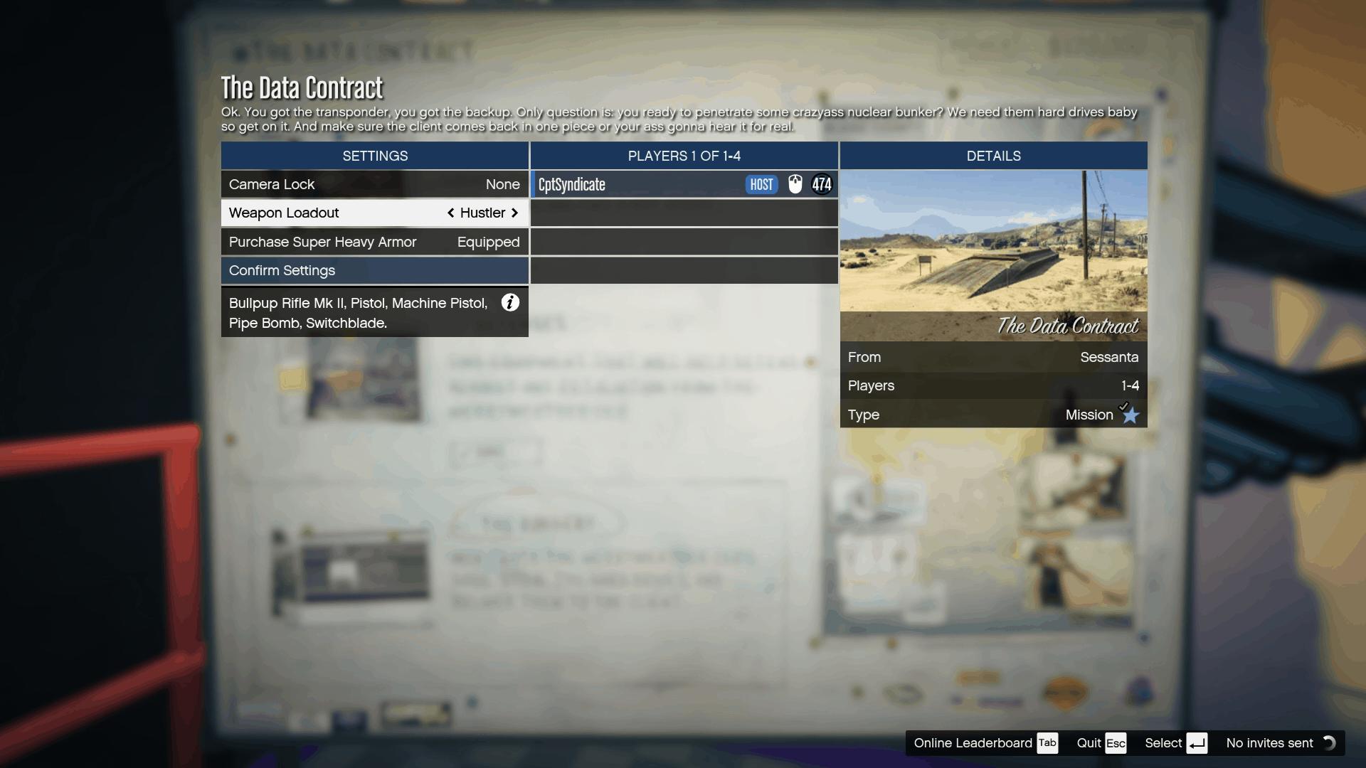 Selecting the 'Hustler' weapon loadout