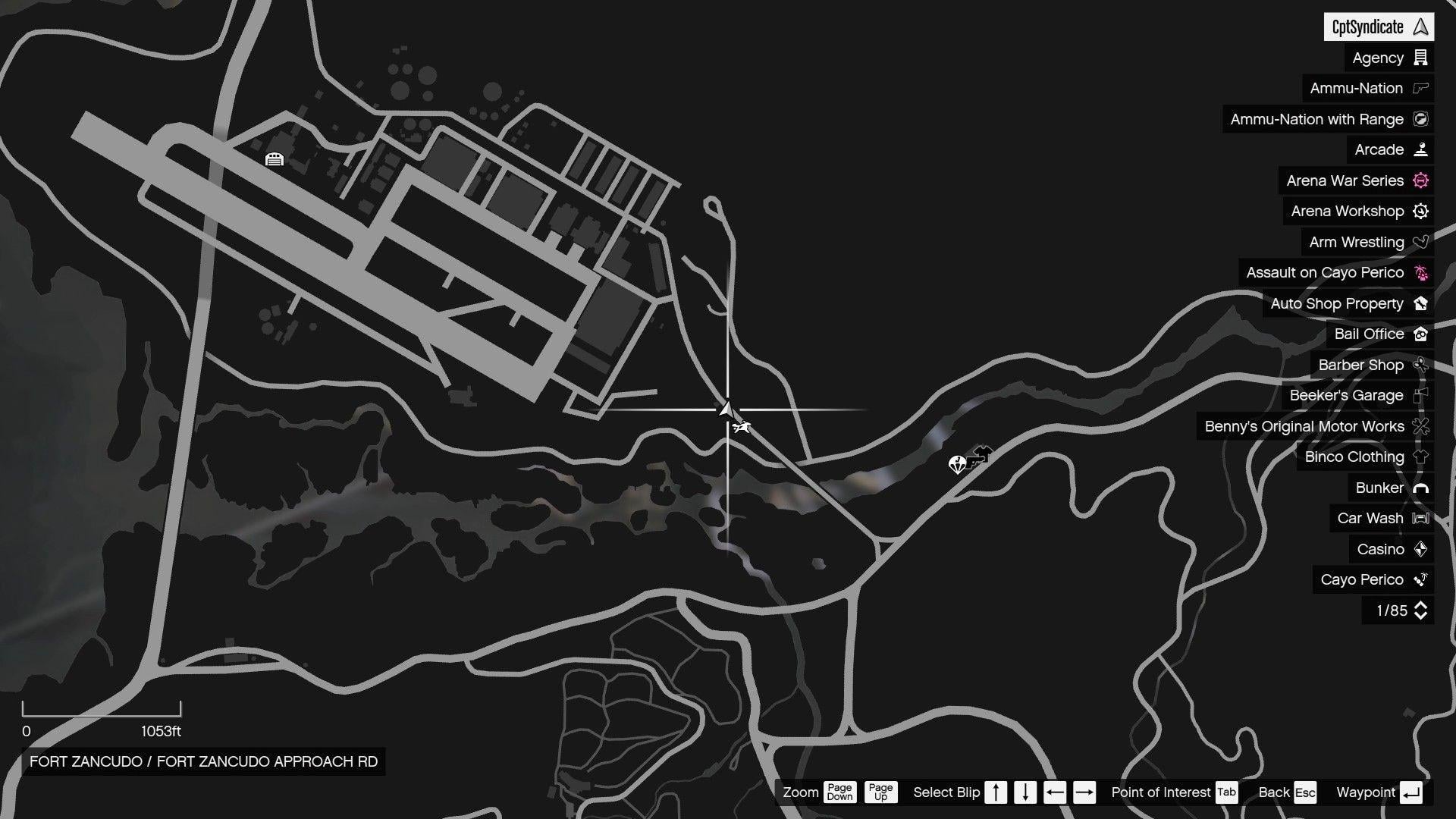 The map shows that the Yuanbao is at the entrance of Fort Zancudo in Blaine County.