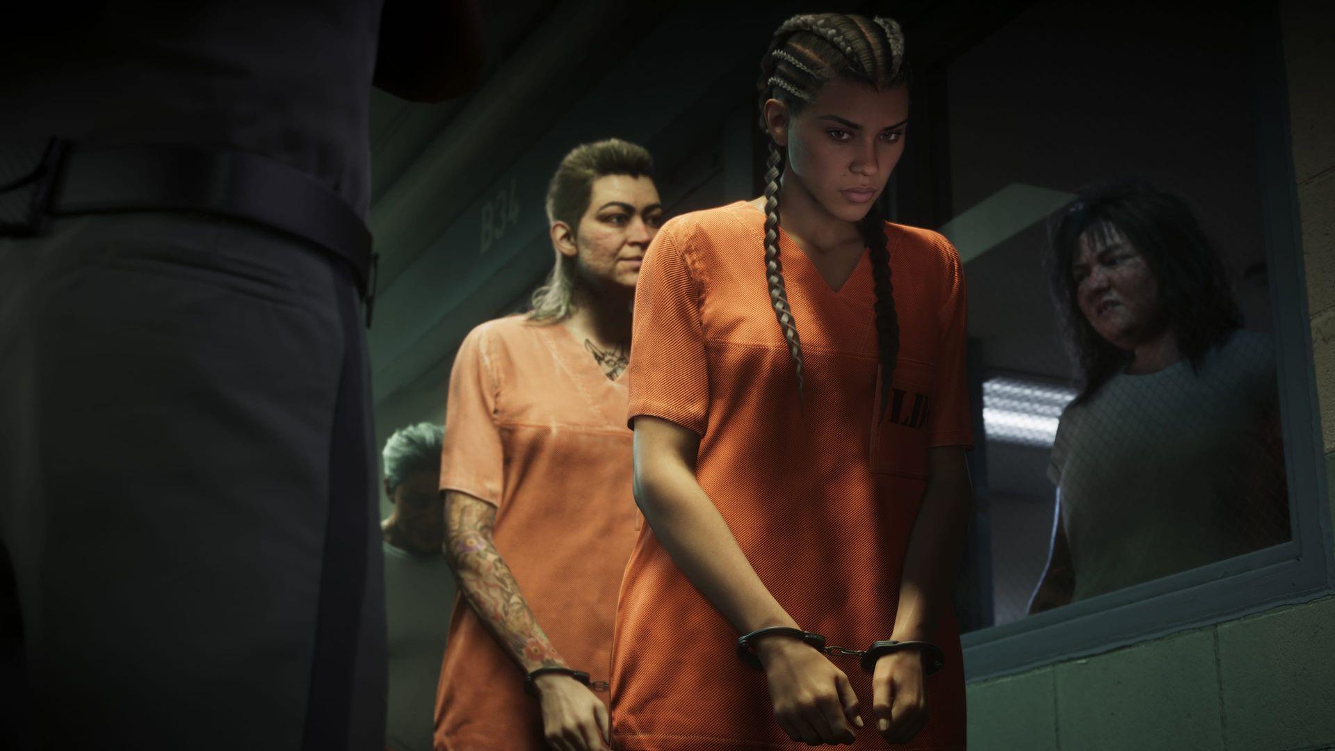 Lucia wearing prison clothing.