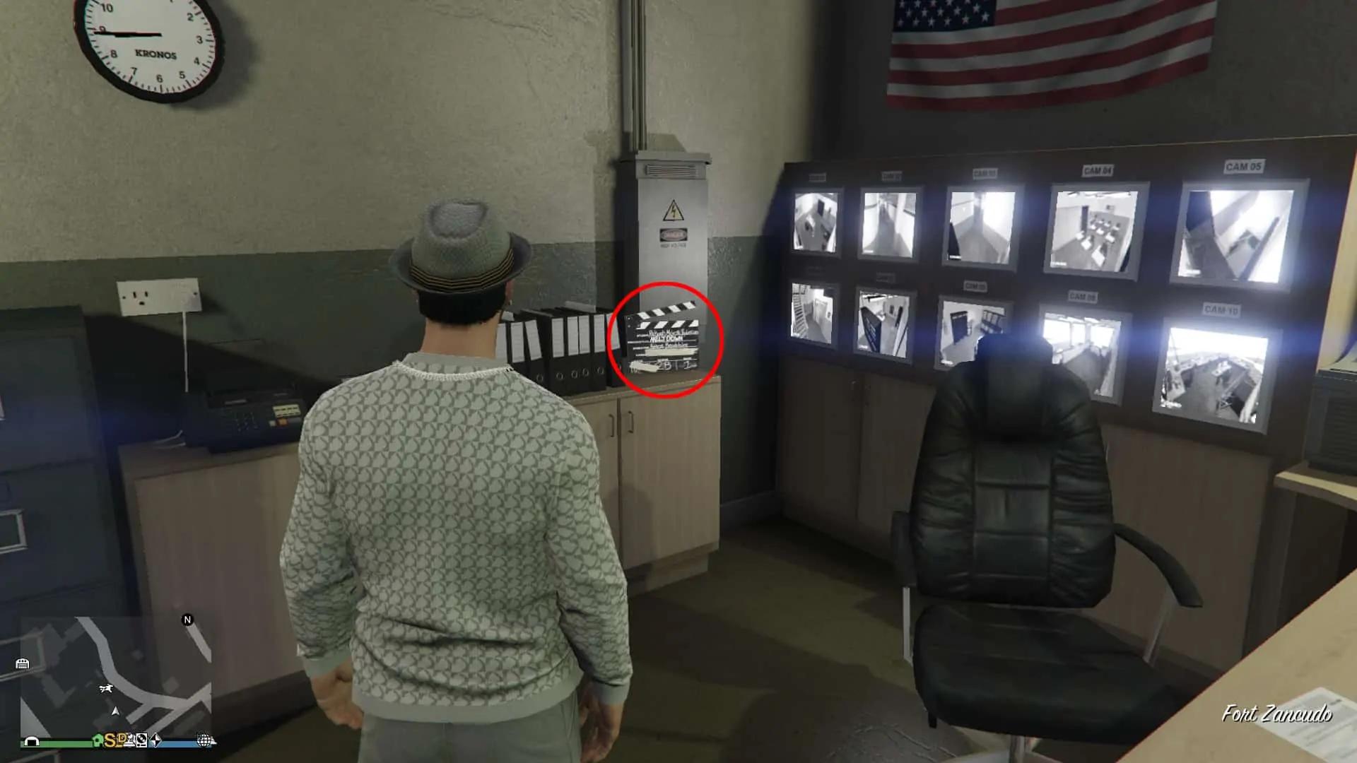 Clapper board on the cupboard inside the tower