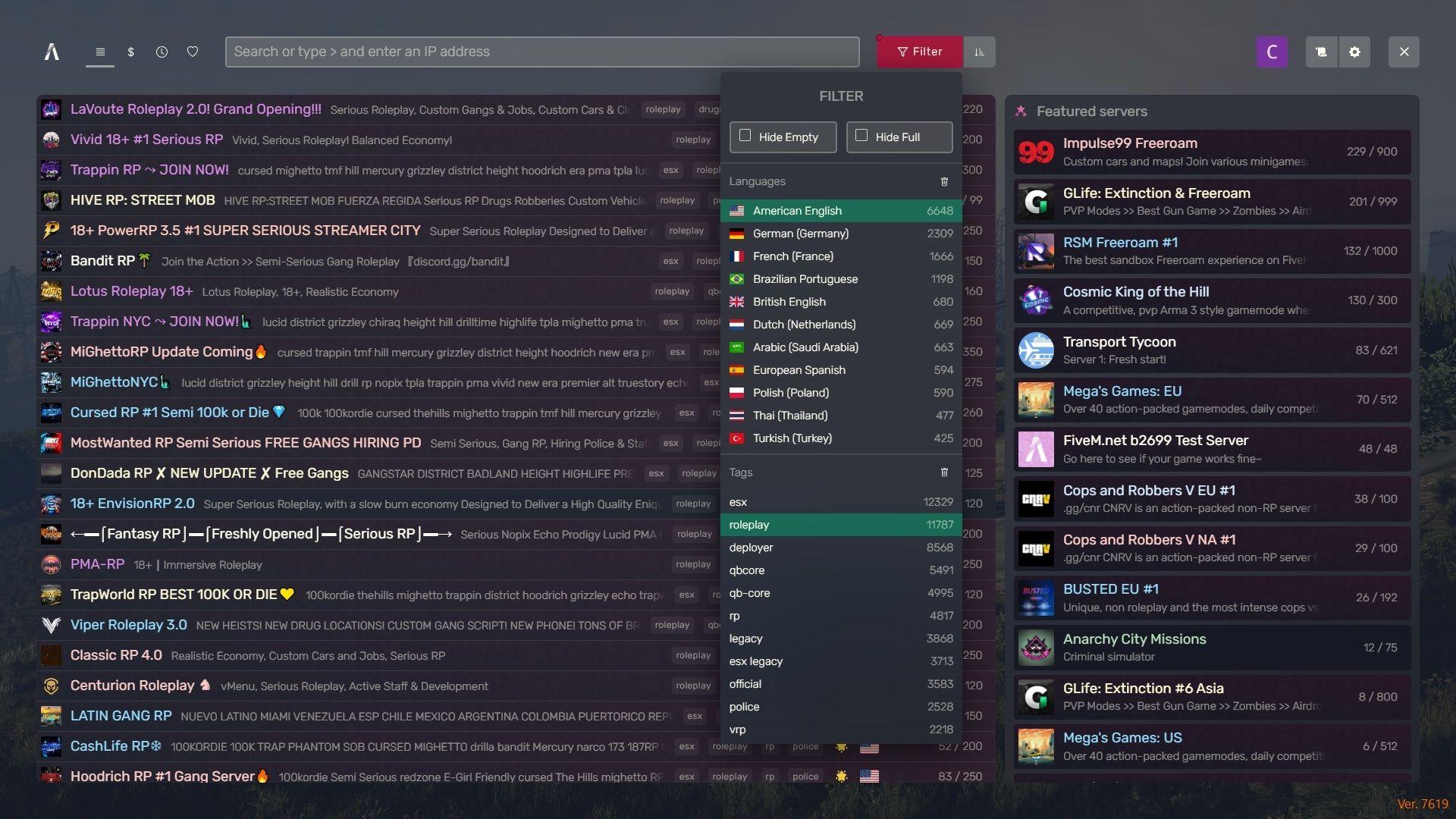 Players can filter these servers based on language, game mode, country, and tags, to find a server that aligns with their specific requirements.