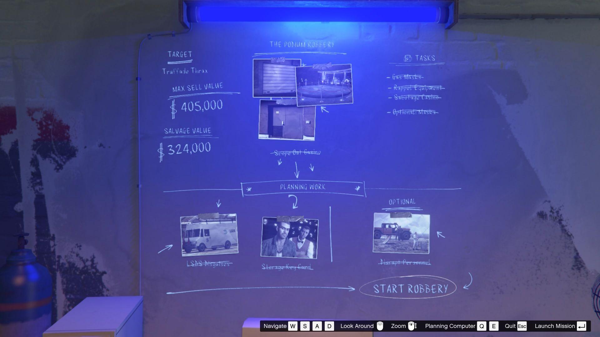 Robbery planning screen.