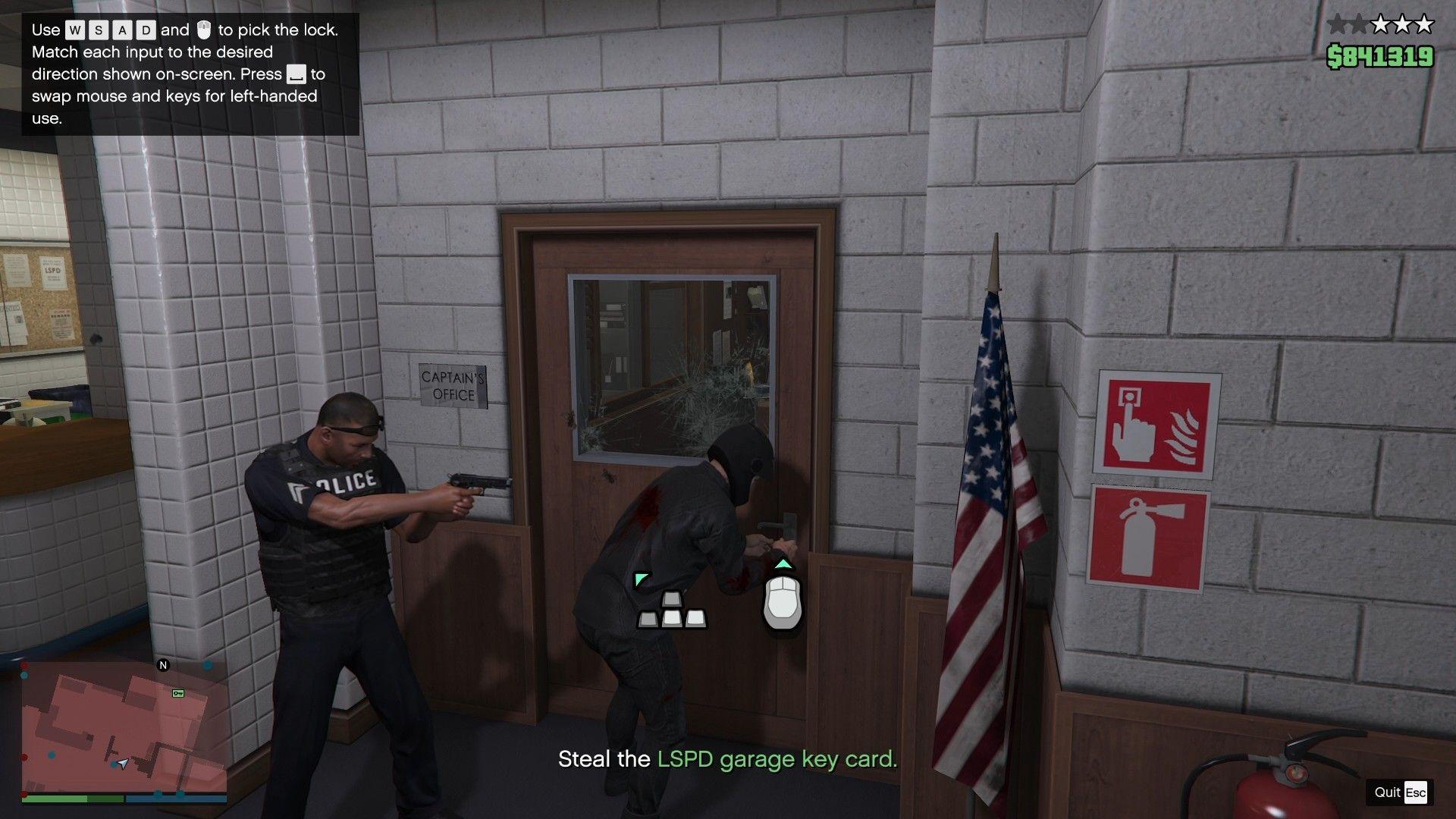 Picking the lock to the captain's office.