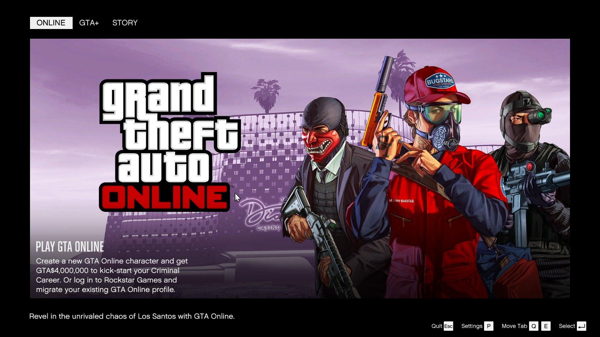 Landing page of GTA Online in the enhanced version.