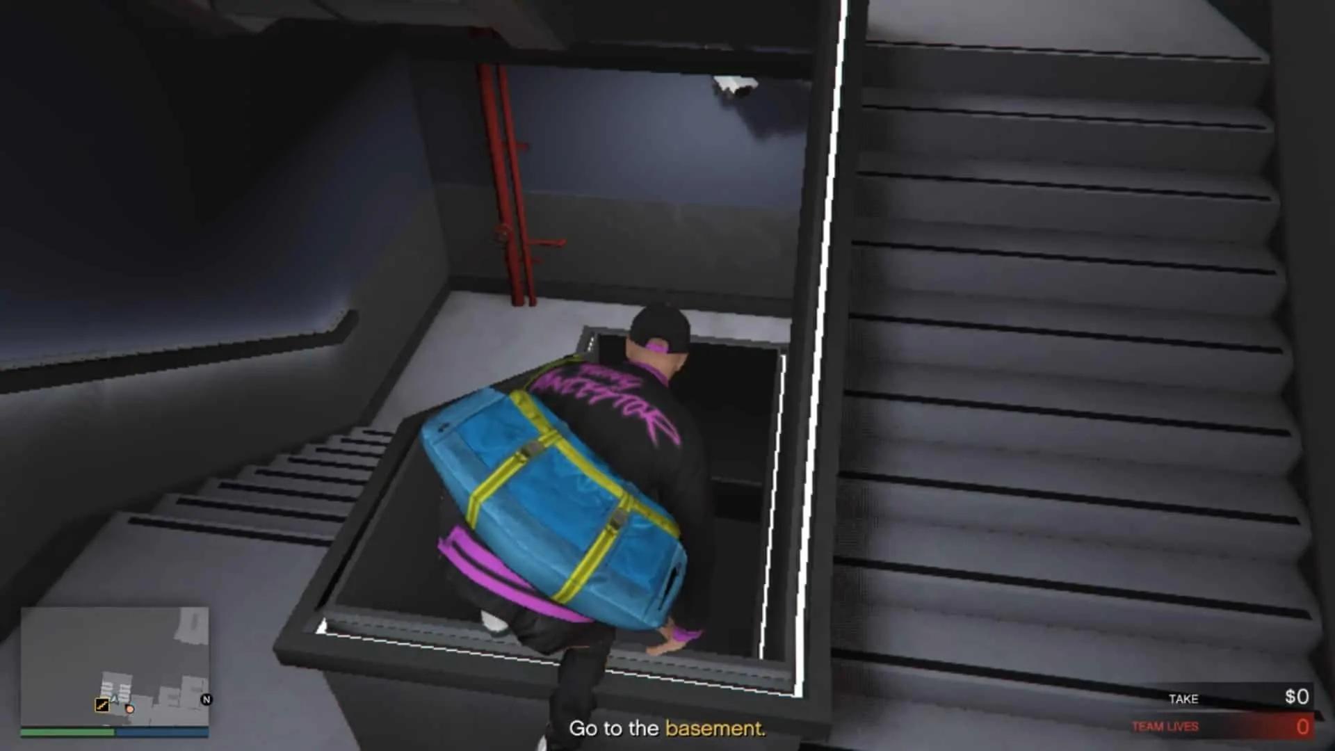 Jumping through the middle section of the stairs to avoid the camera