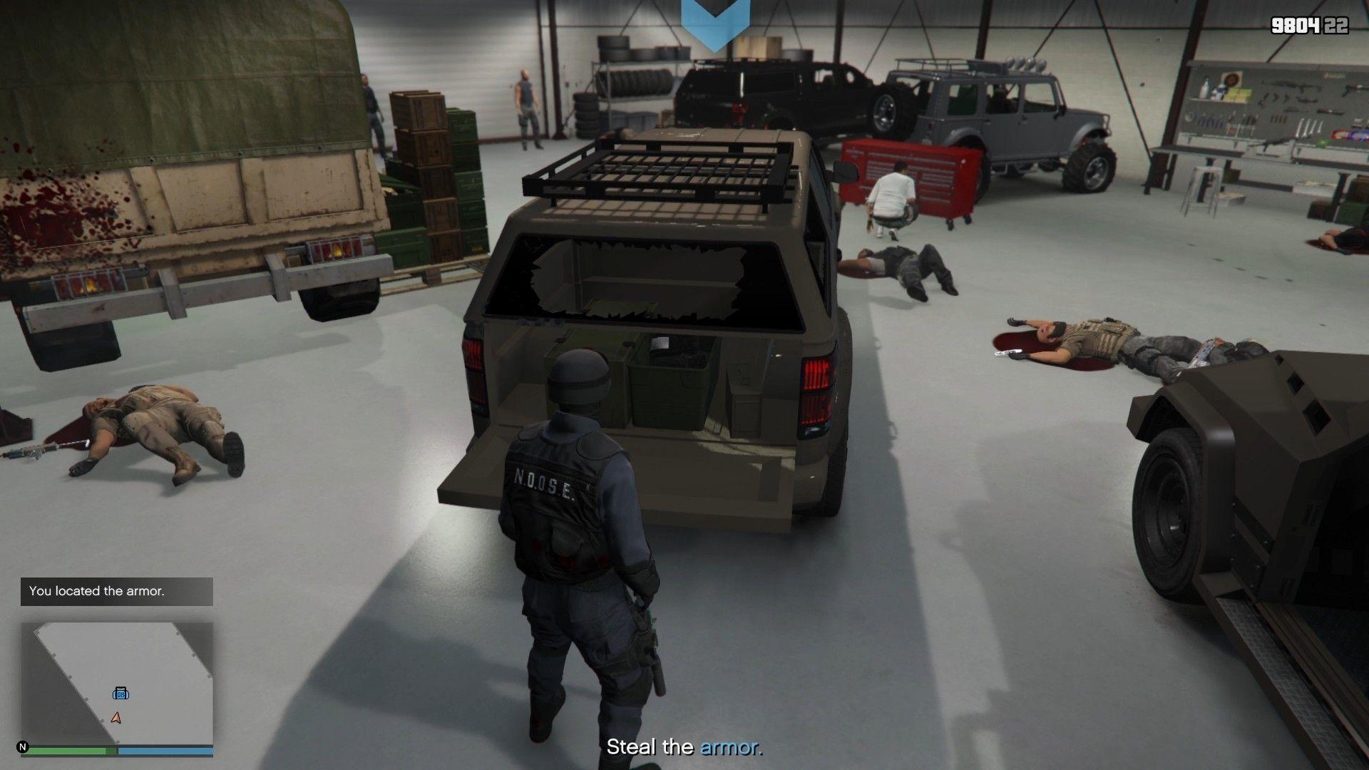 Vehicle with the military armor in the trunk.