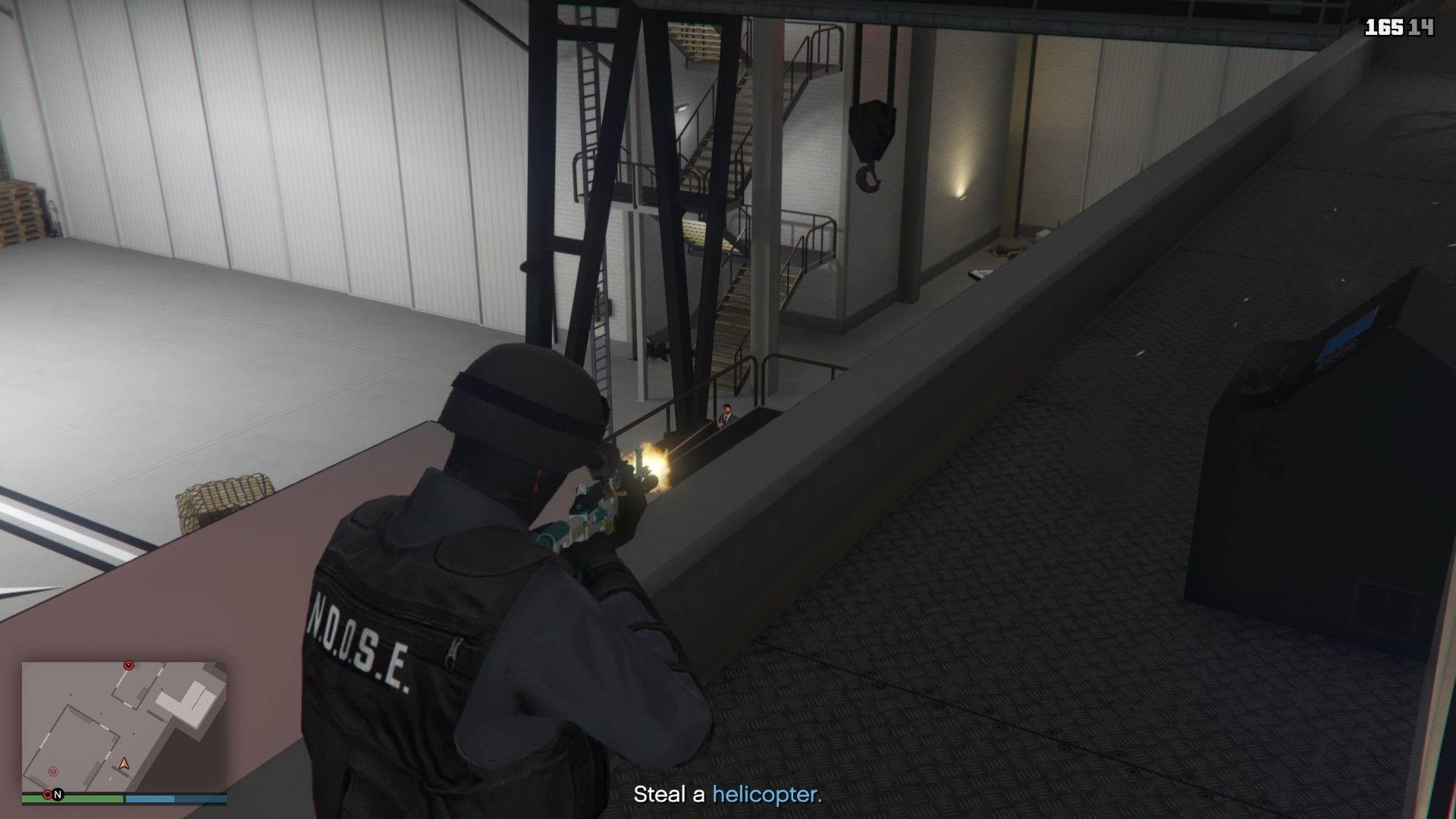 Taking out one of the guards as we move down.