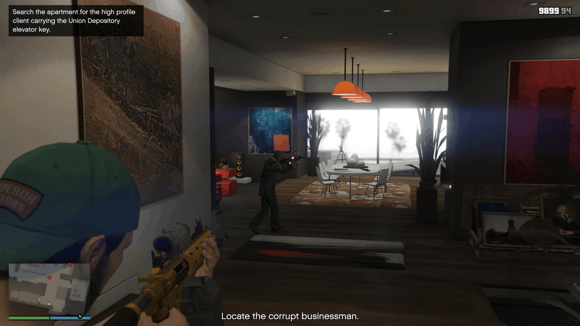 Fighting the guards inside the apartment