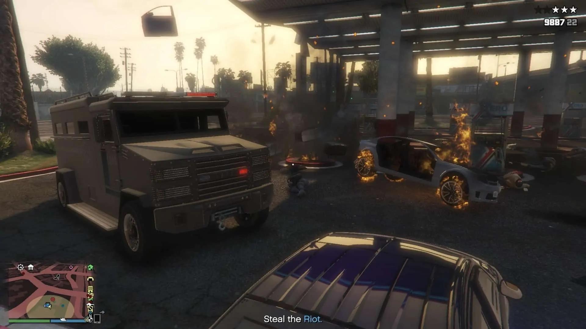 Riot van at the gas station