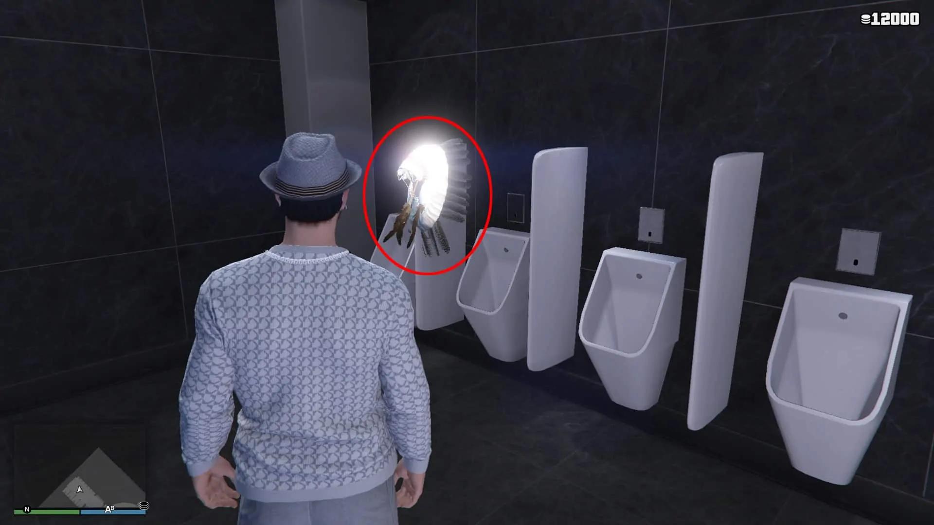 Native american hat resting on a urinal