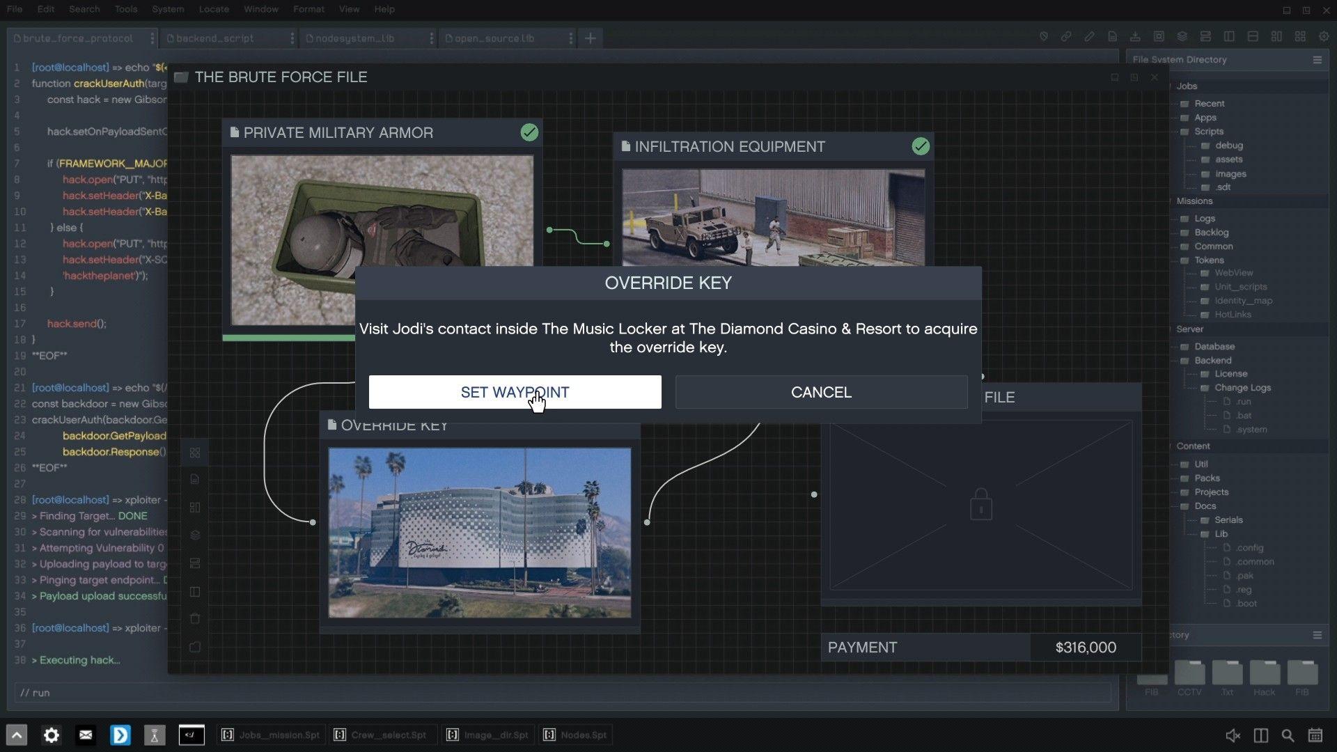 Setting the waypoint to the Music Locker.