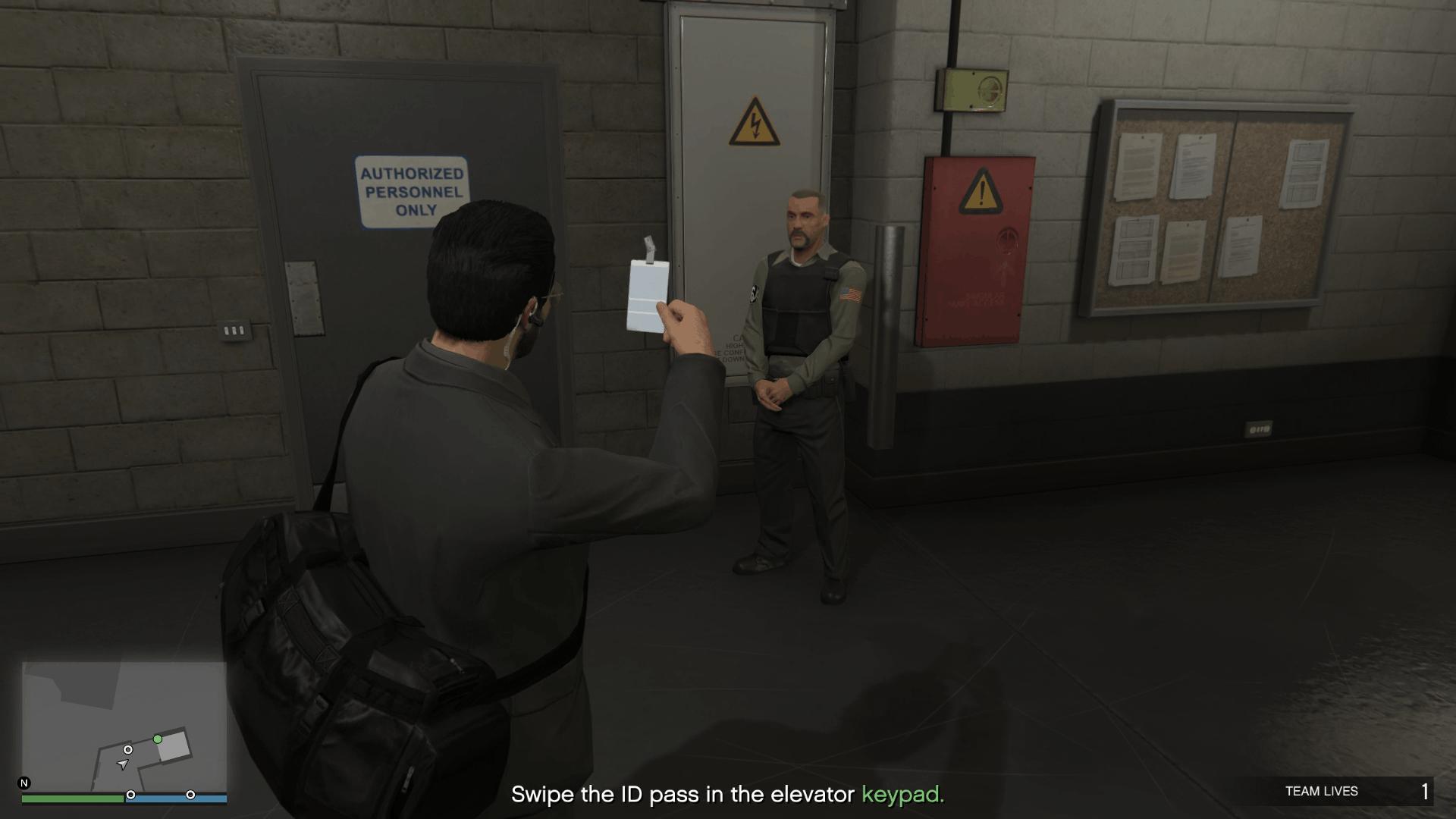 Showing the ID badge to the guard