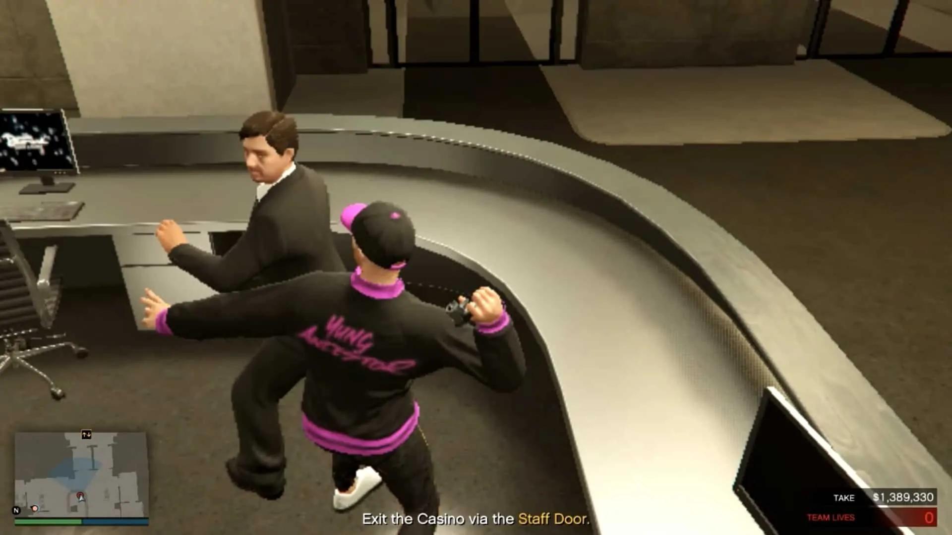 The guard at the front desk you need to take out