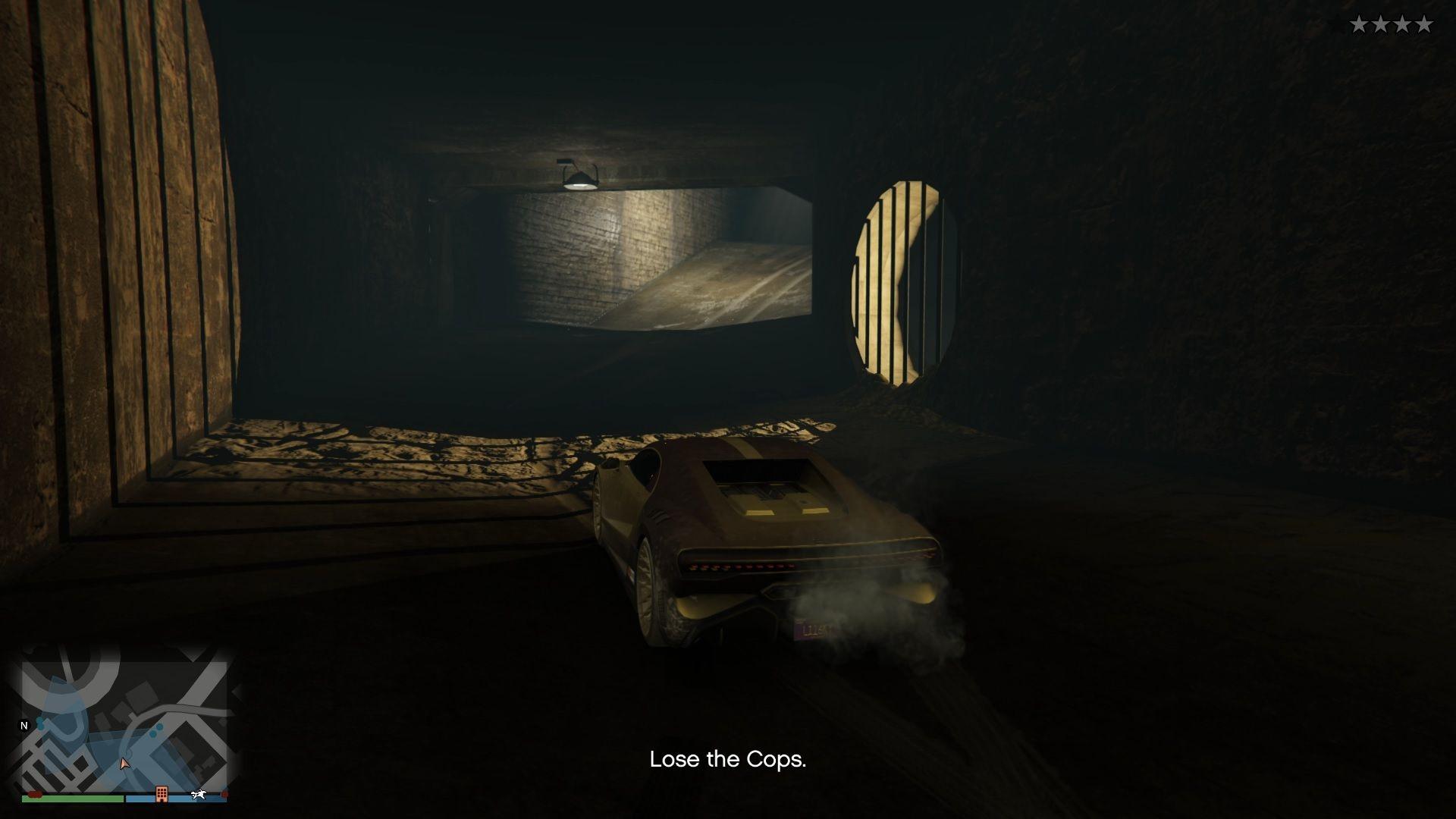 Waiting inside the tunnel to lose the cops.