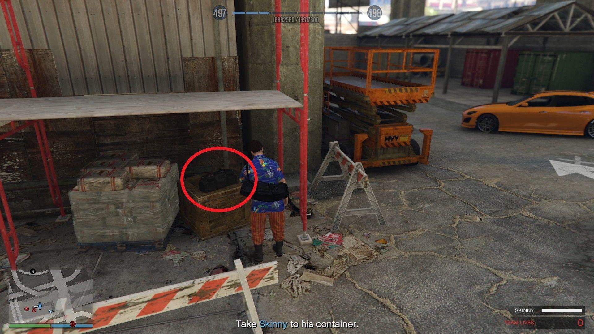 Duffle bag with a cutting saw.