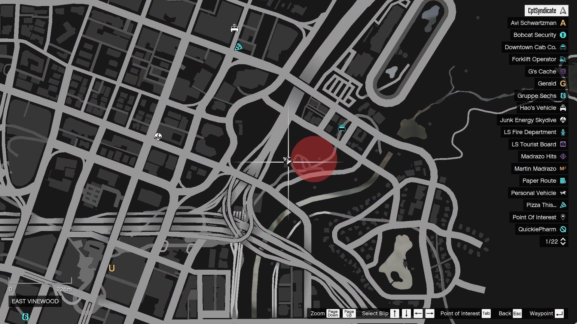The map shows the location of the golden clover found by the public restroom in East Vinewood.