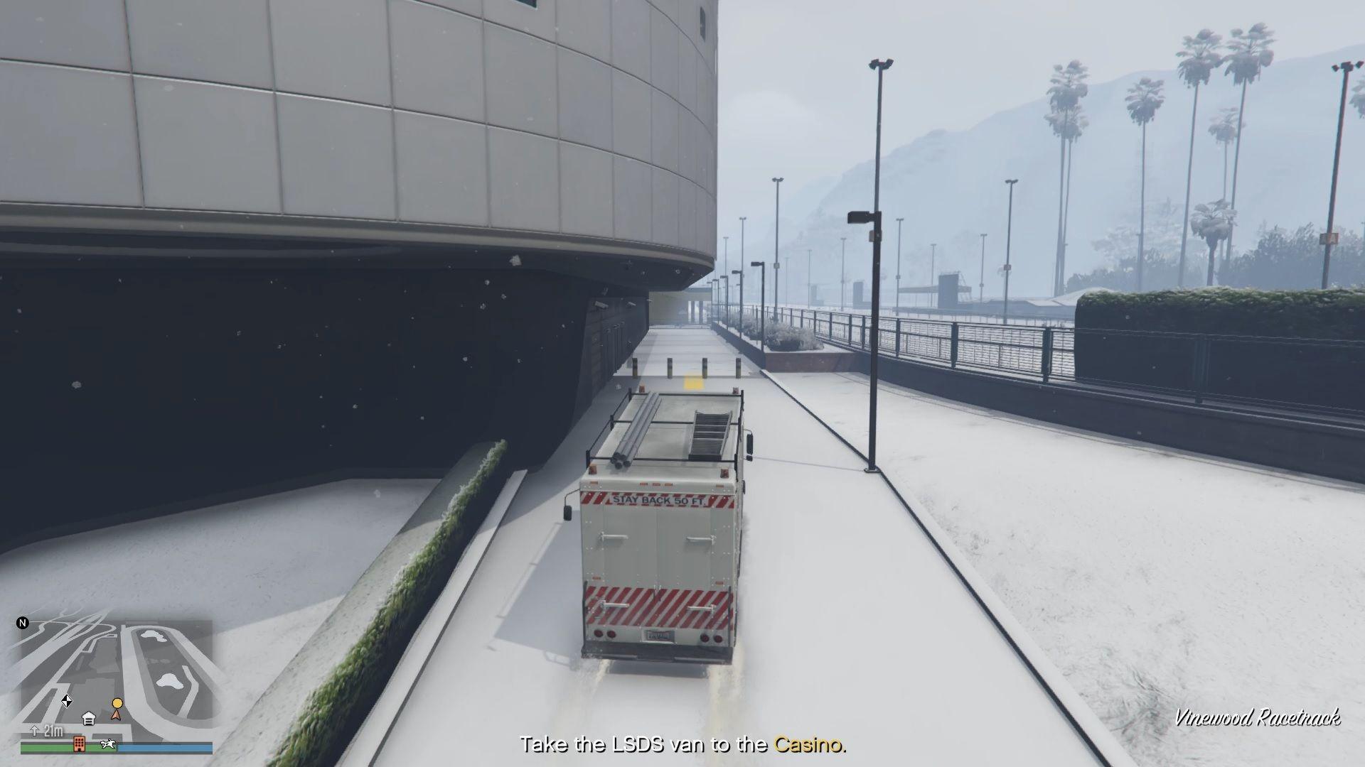 Driving to the back of the casino.