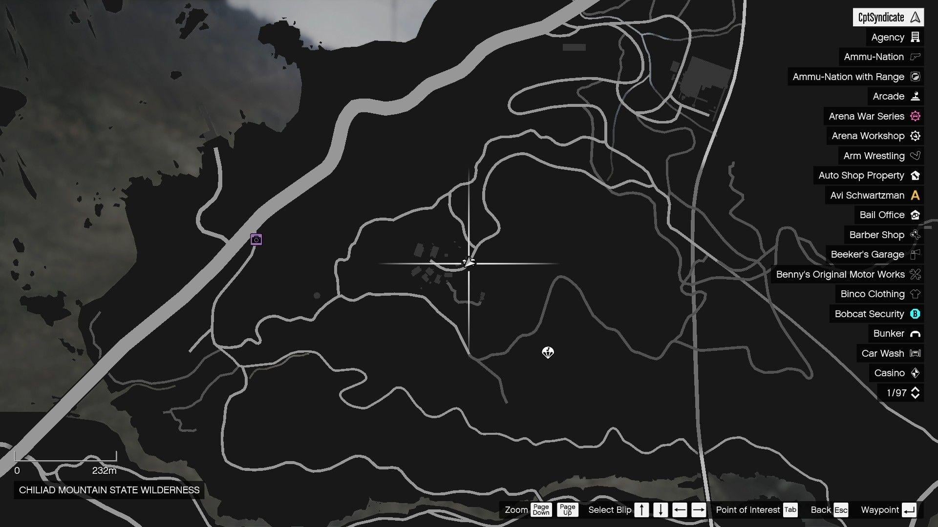 The map shows the location of the lucky clover in Chiliad Mountain State Wilderness.