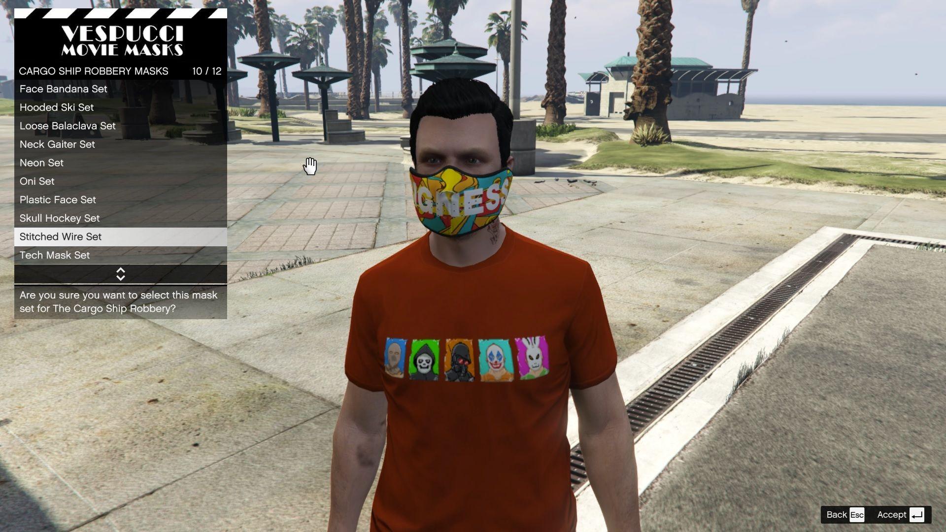 You will be able to wear the mask you purchased during the robbery.