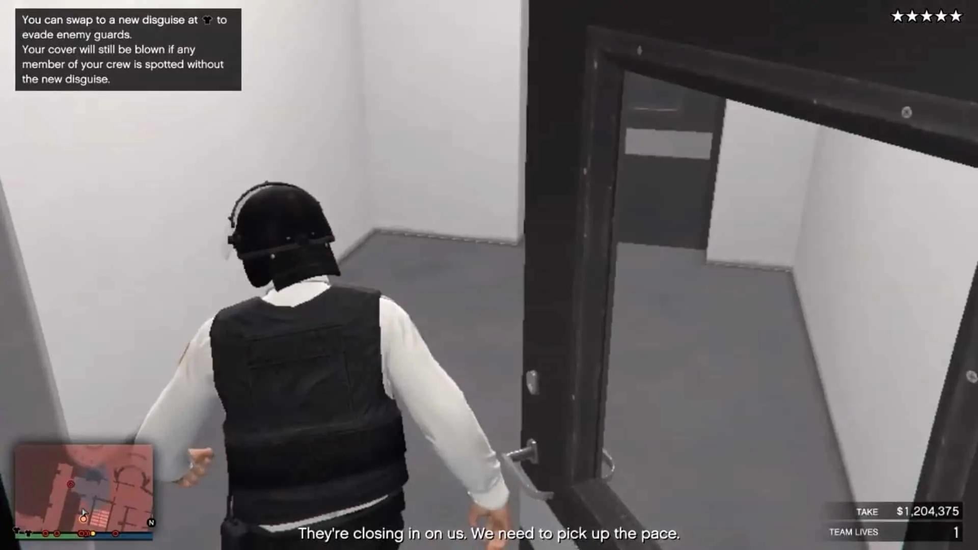 Going through the next door to the right, after the first guard turns around