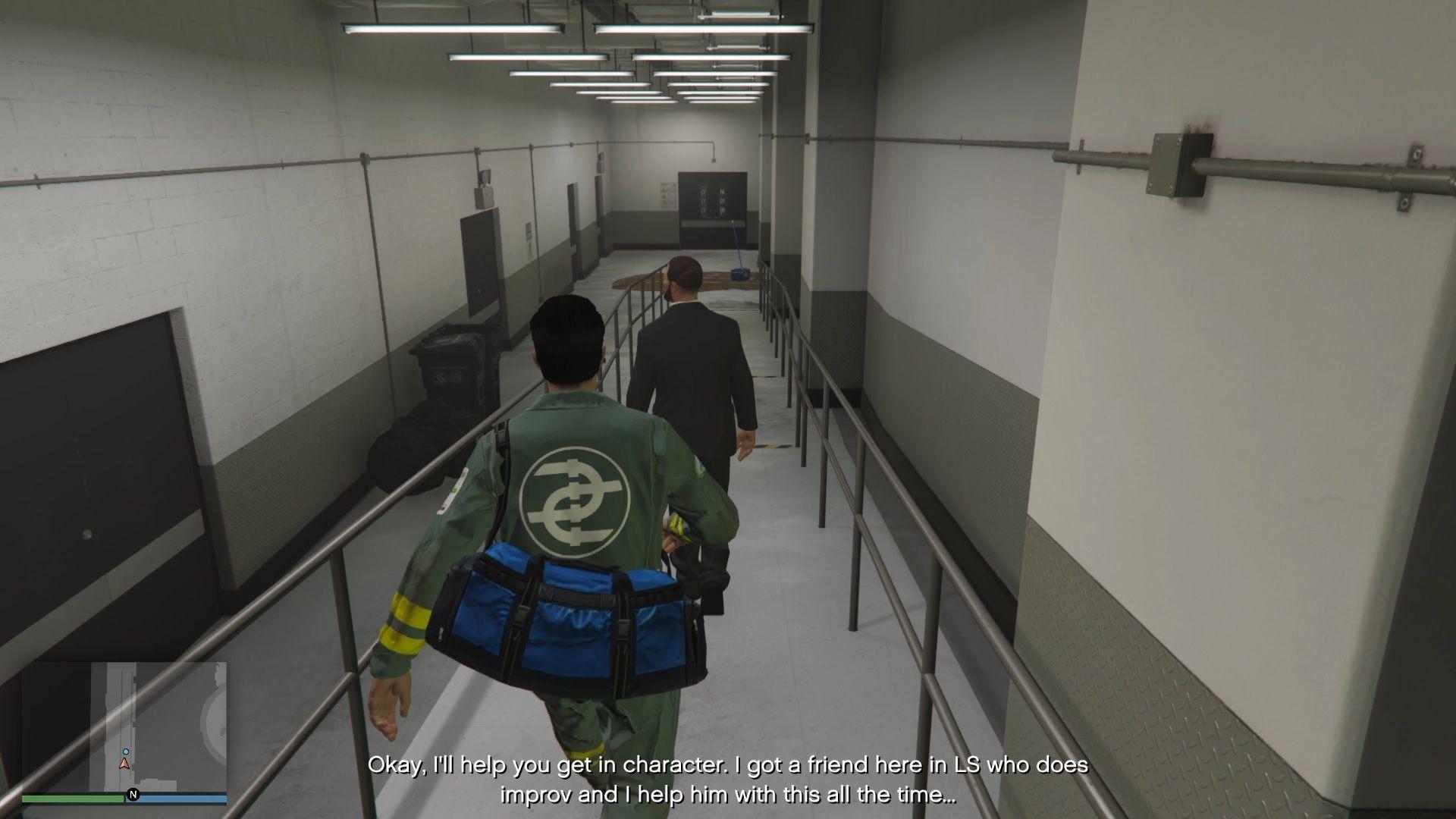 Following the guard to the dirty floor.