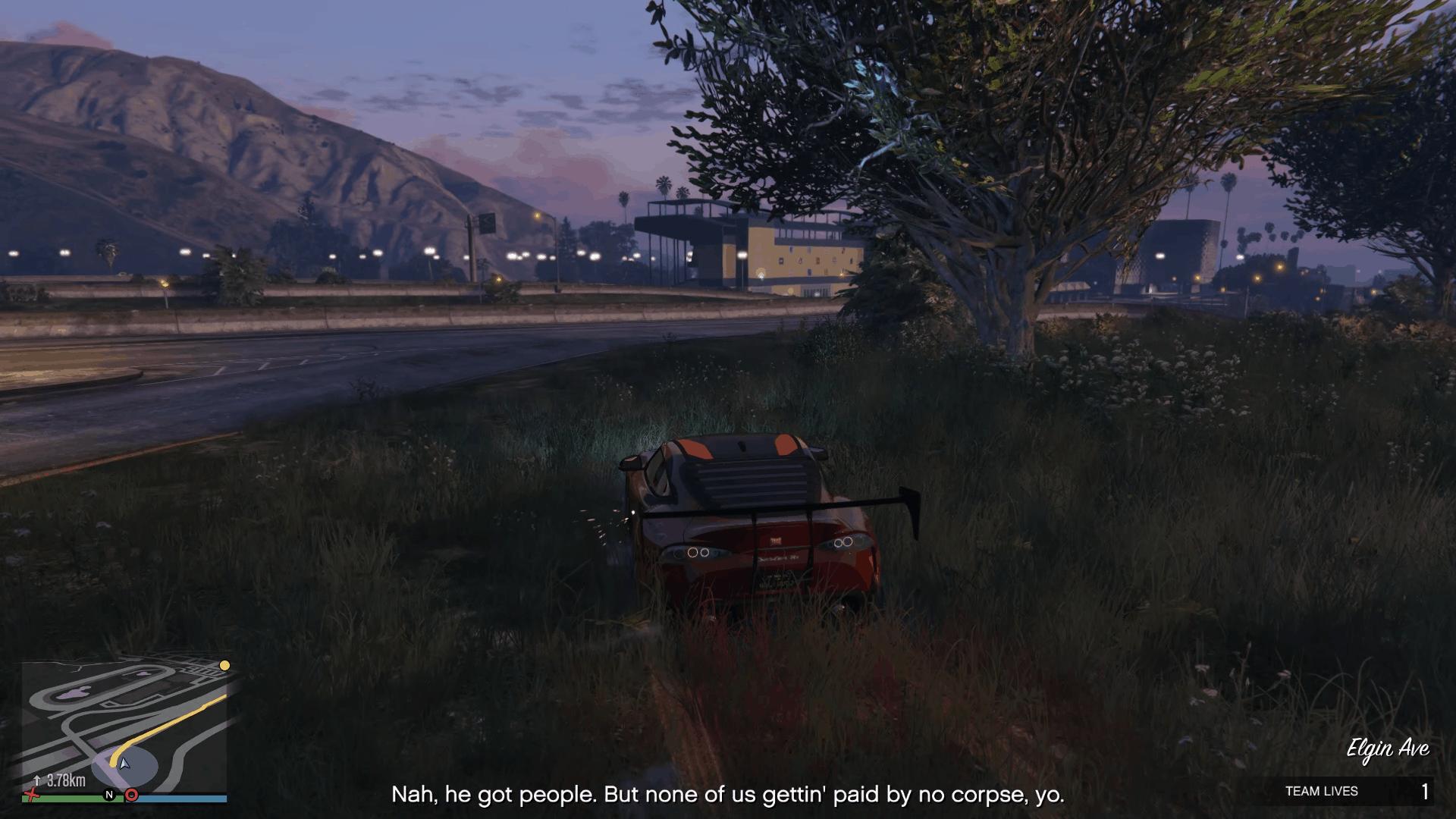 Driving to Elysian Island while under heavy firing from the chopper and Merryweather soldiers