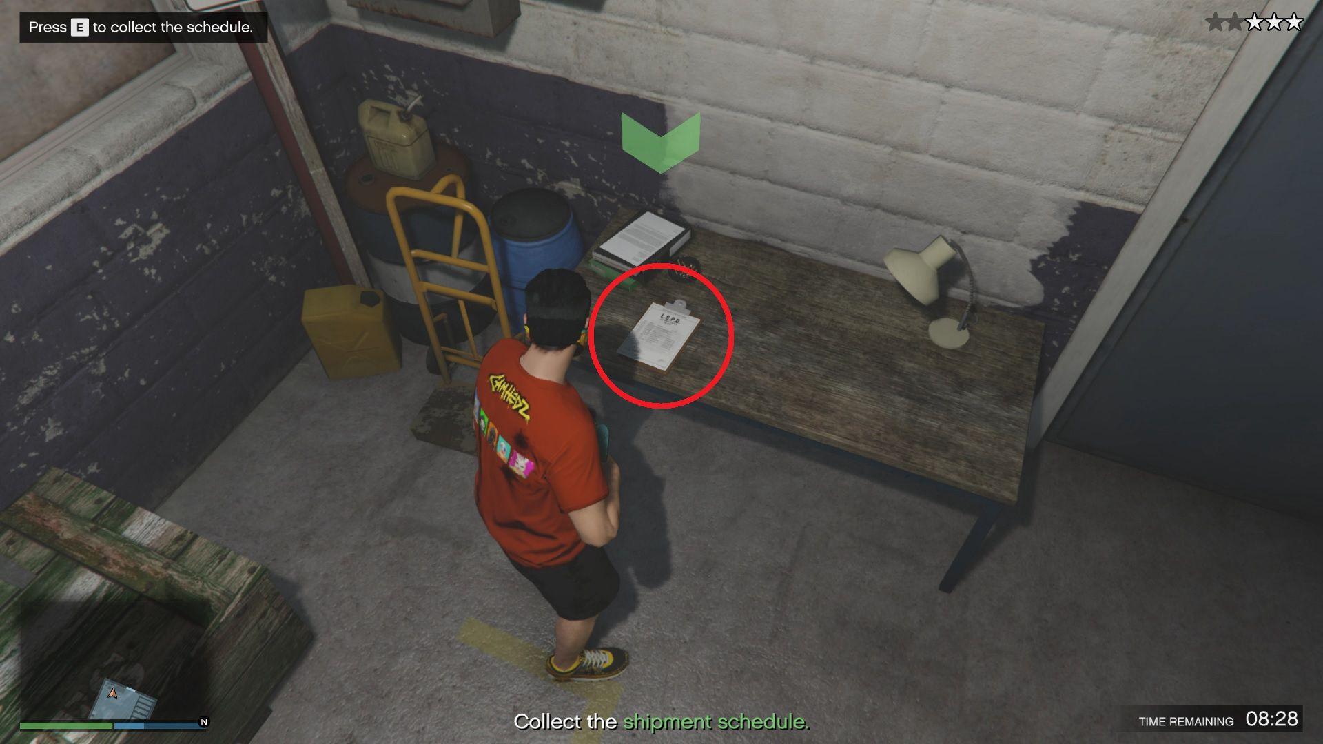 It is either a clipboard or a black folder, usually on one of the office desks or tables around the area.