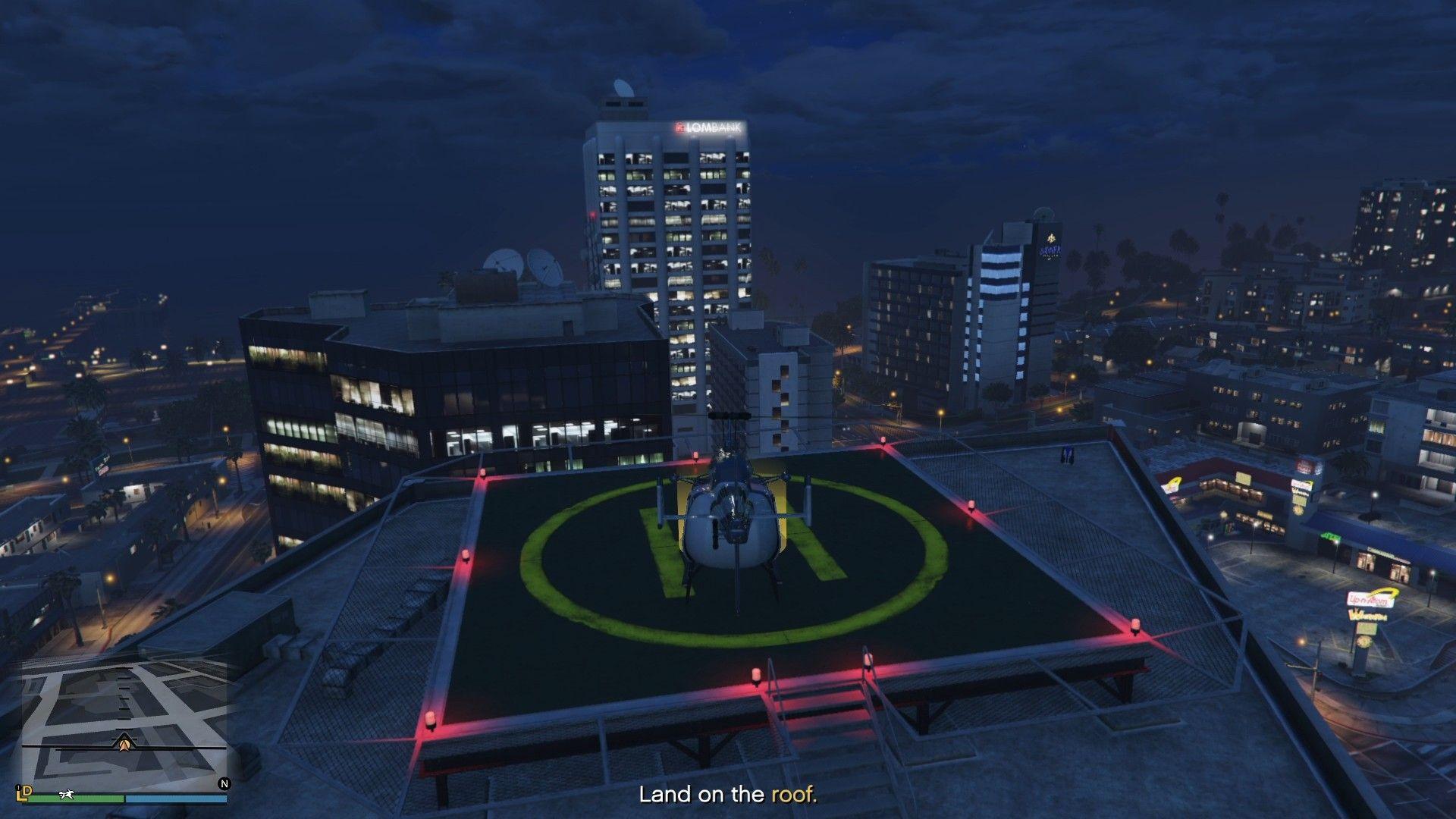 Landing on the roof of the penthouse building.