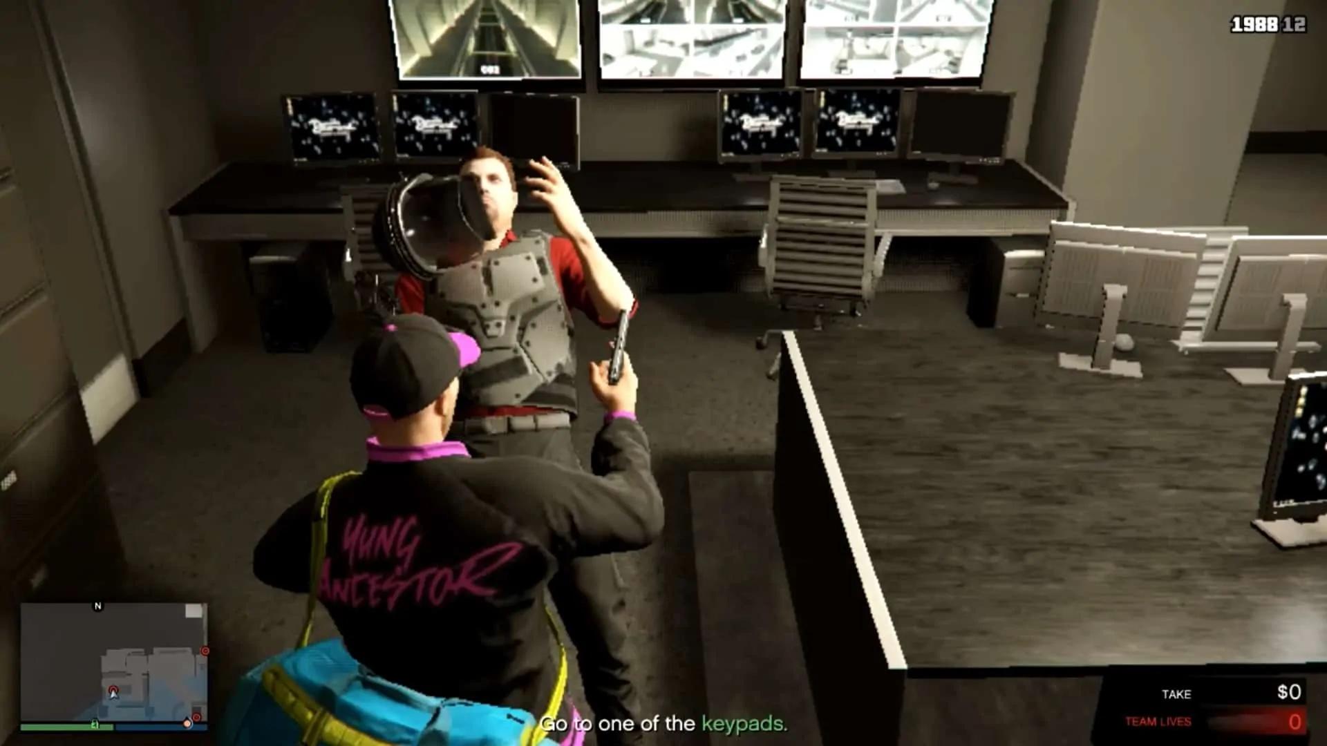 Taking out the guard inside the surveillance room