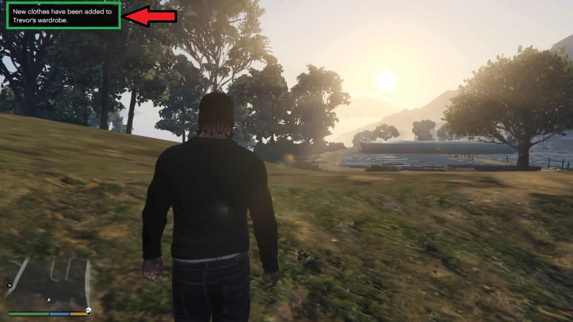 Notification stating new clothes have been added to Trevor's wardrobe.