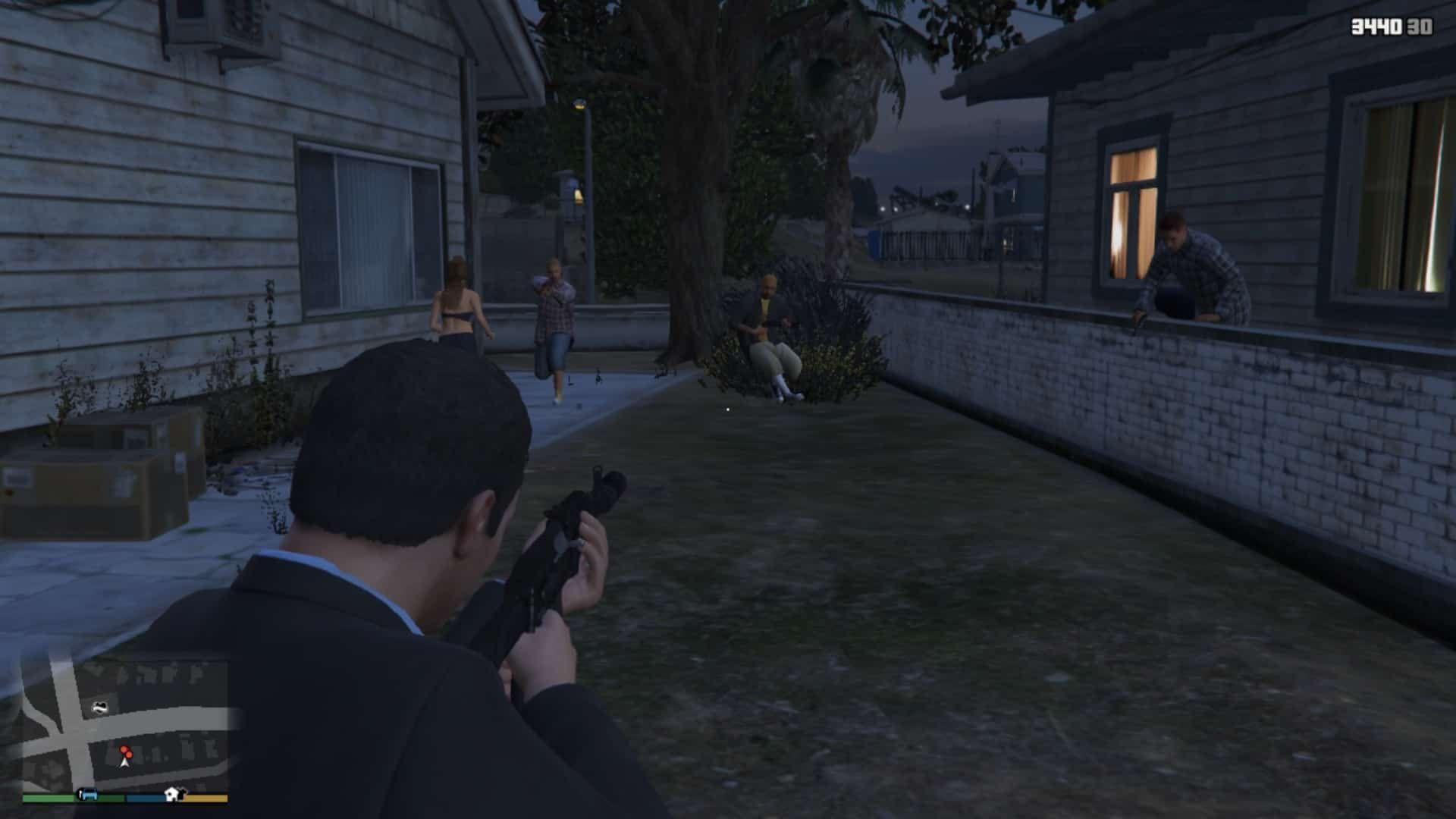 The gang members ambush the protagonist (Michael). They look like they belong to infamous Vagos gan