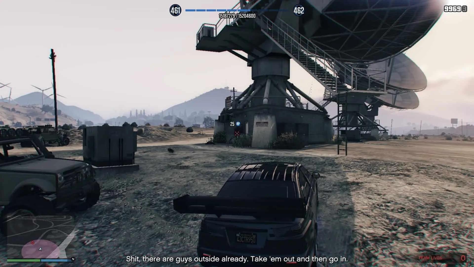 Killing the guards outside the facility while inside an Armoured Kuruma