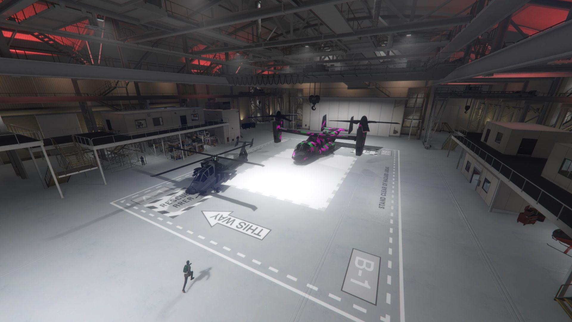 Interior of a purchased hangar at Fort Zancudo.