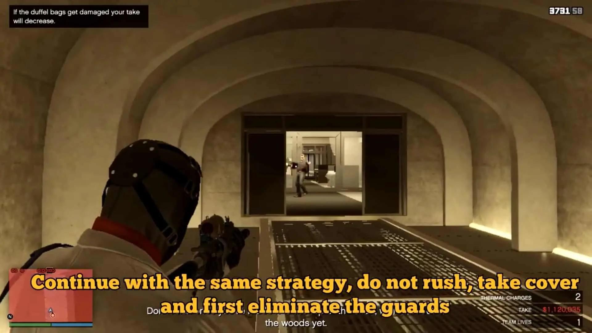 Aiming while still heading towards the vault security lobby through mantrap