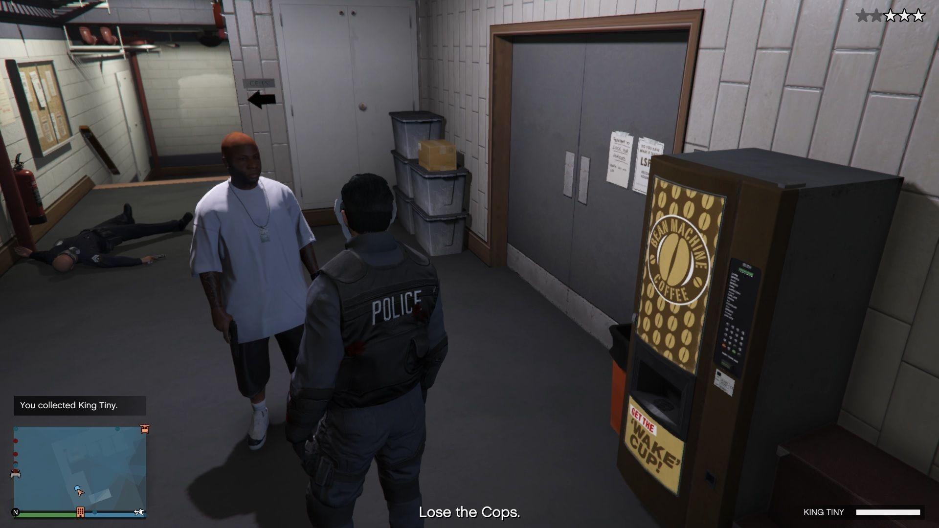 Just head right back inside to lose the cops. Talk about irony!