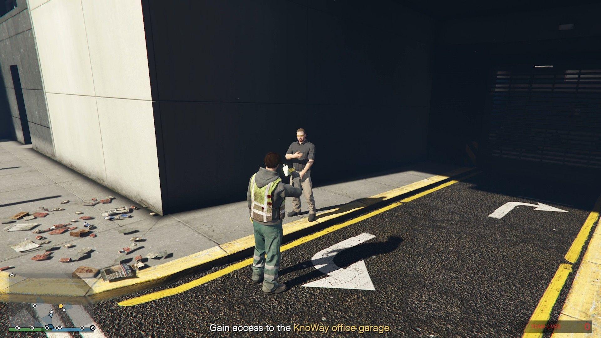 Showing the badge to the guard to gain access to the garage.