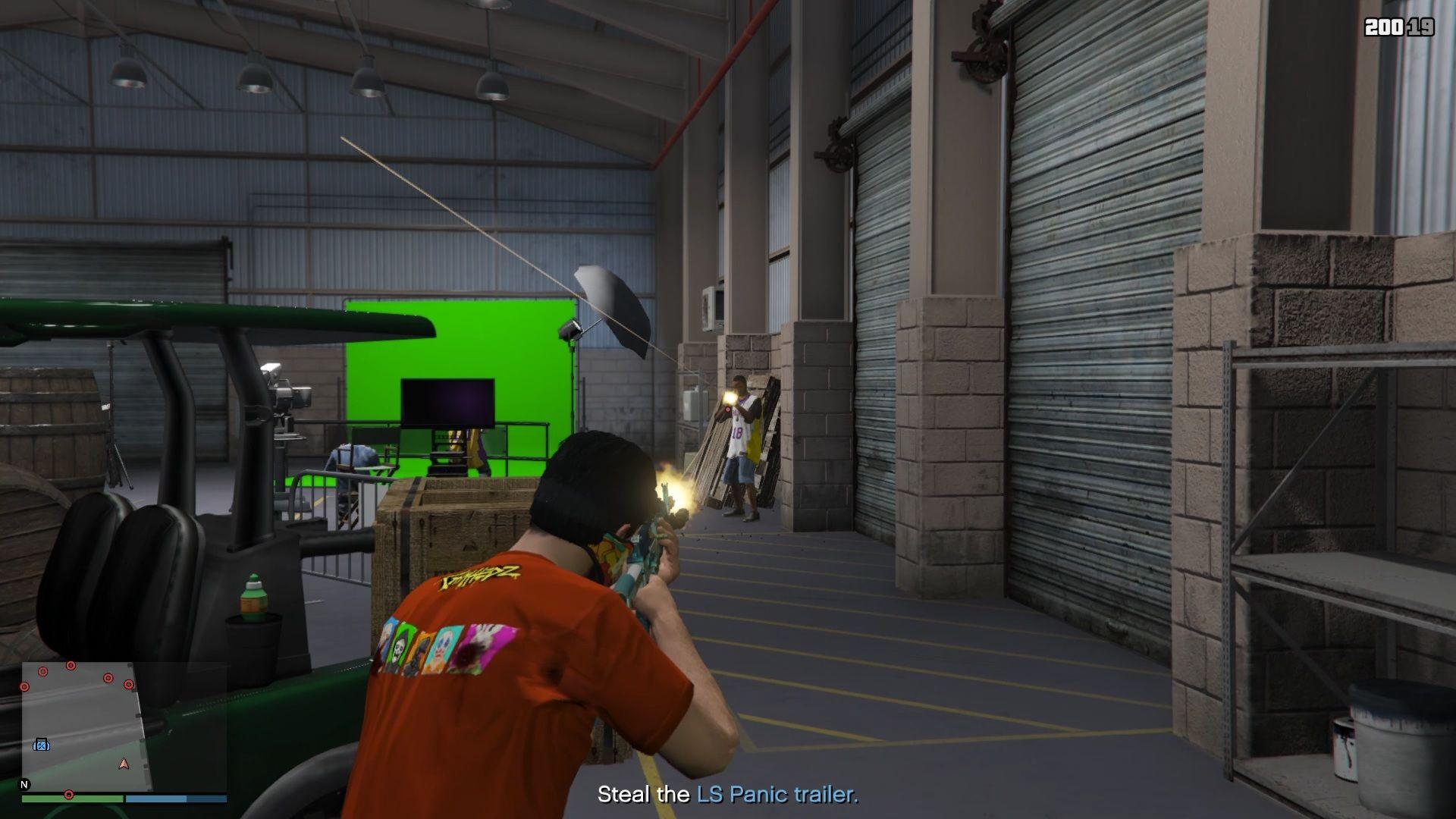 The shotgun guard is usually to your immediate right when you enter the warehouse.