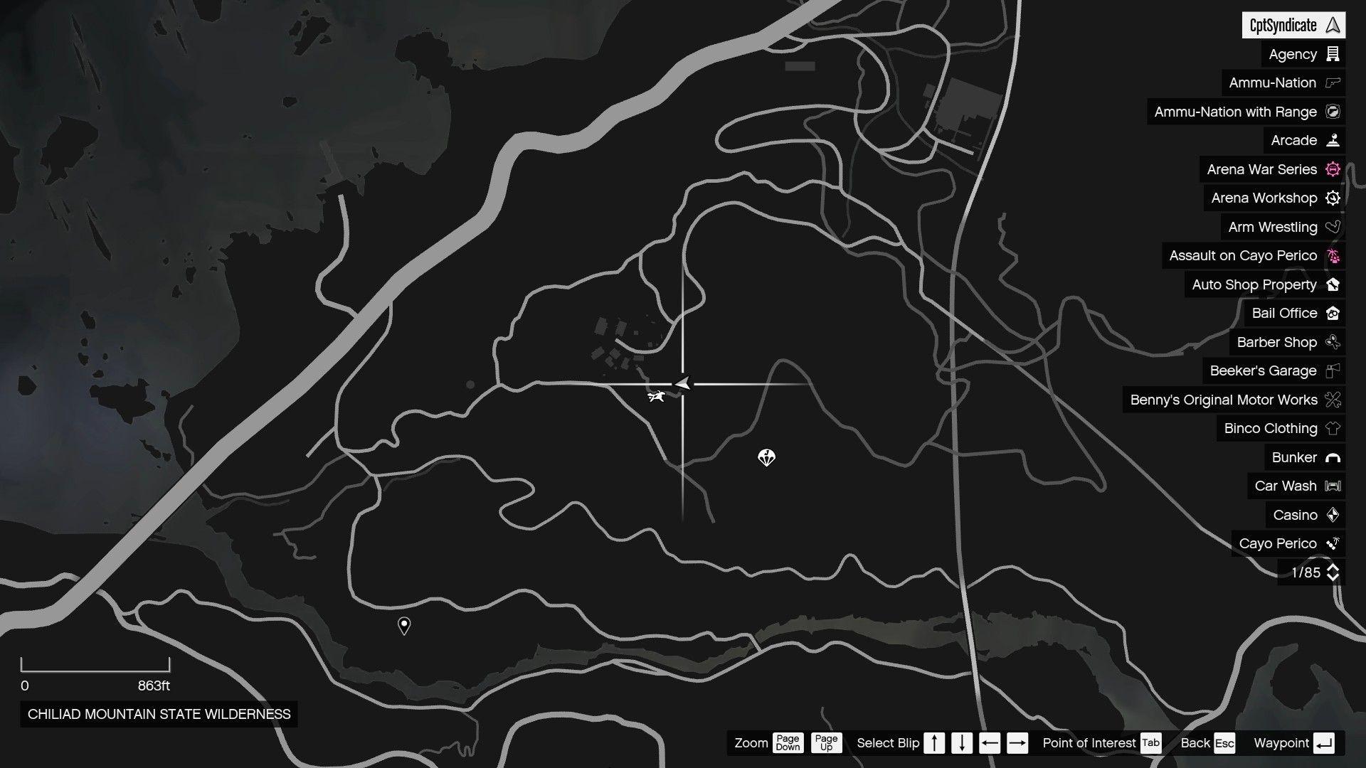 The map shows the location of the Yuanbao near the Altruist Camp in Chiliad Mountain State Wilderness.