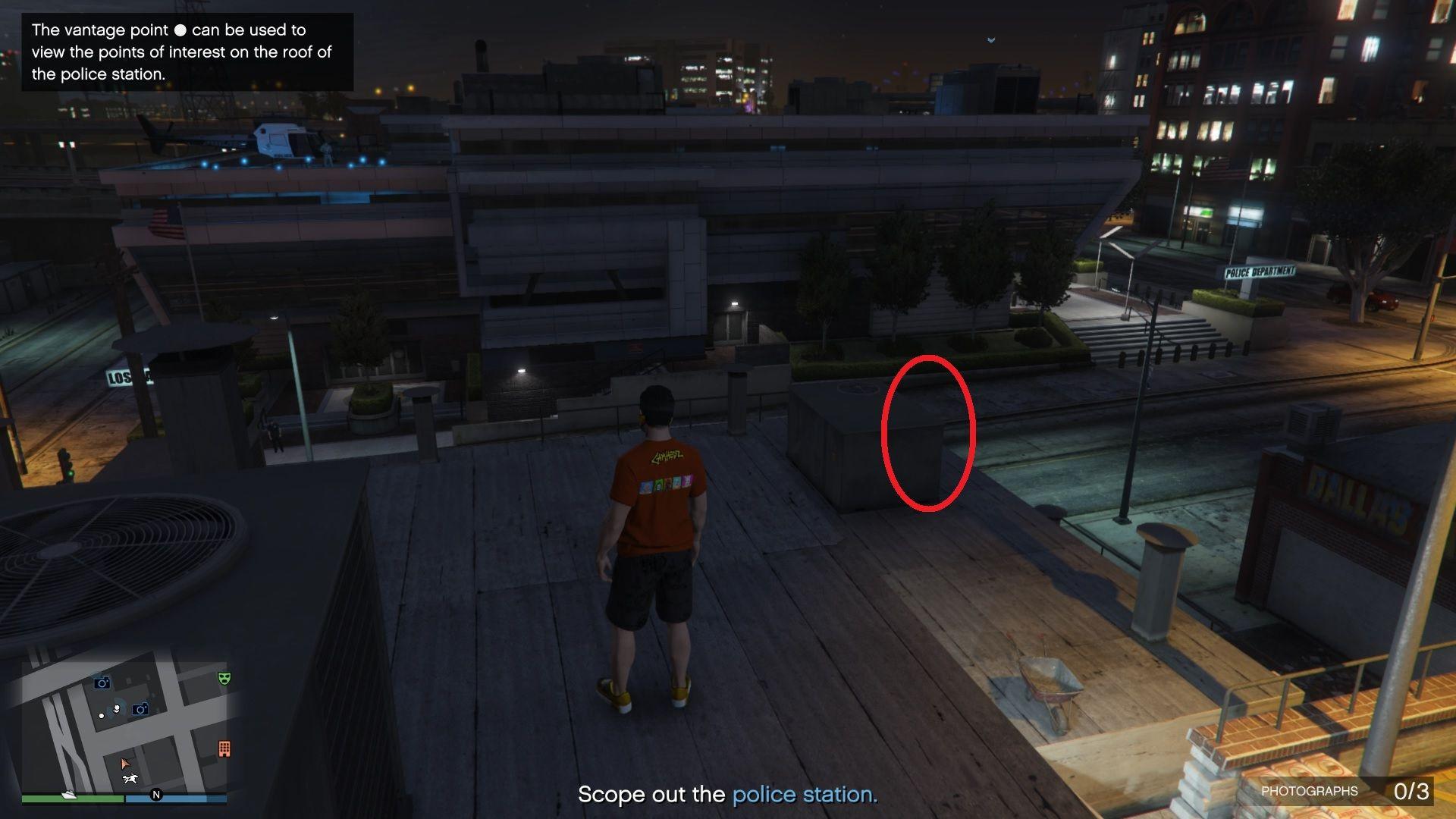 Jump down and go to the second ventilation unit of the rooftop you're currently on (the vantage point).