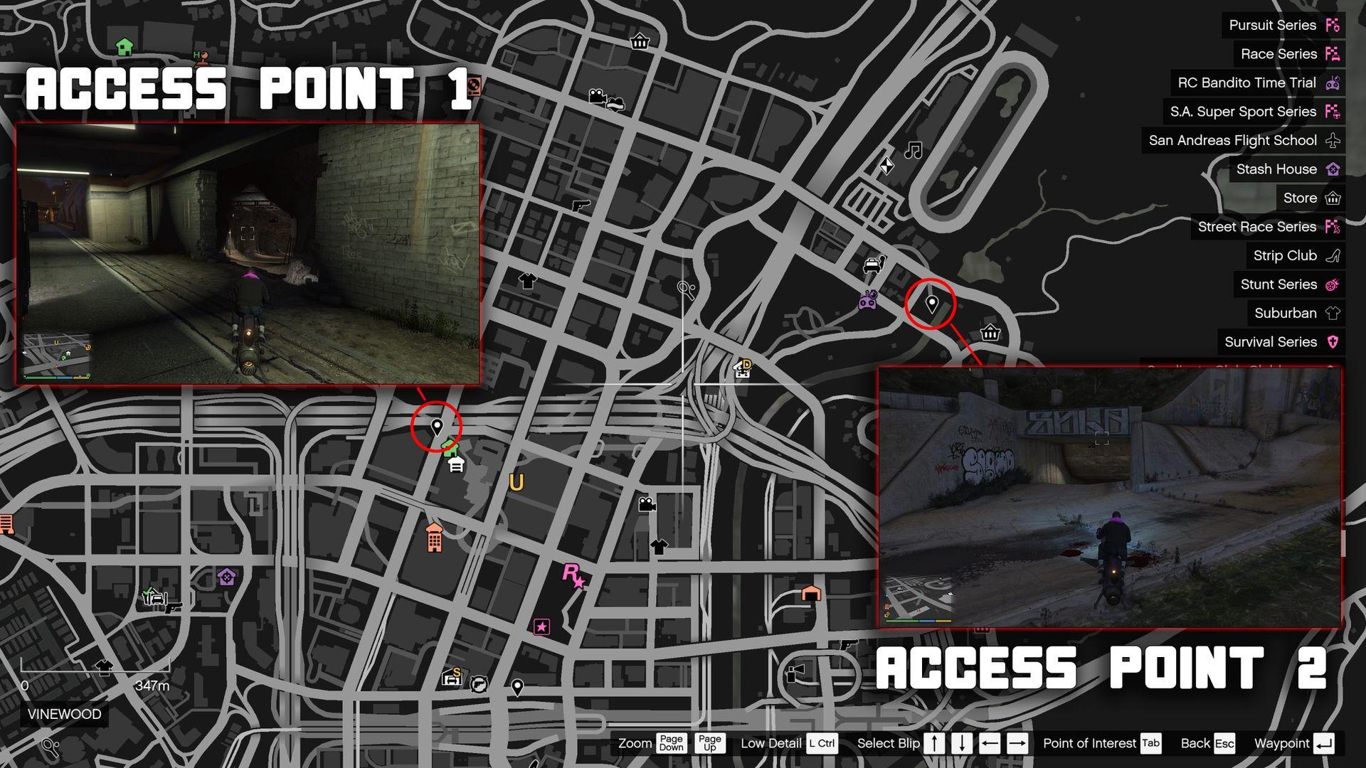 It is best to go from Access Point 1 and exit through Access Point 2, going through all the drop-off points that come along the way.